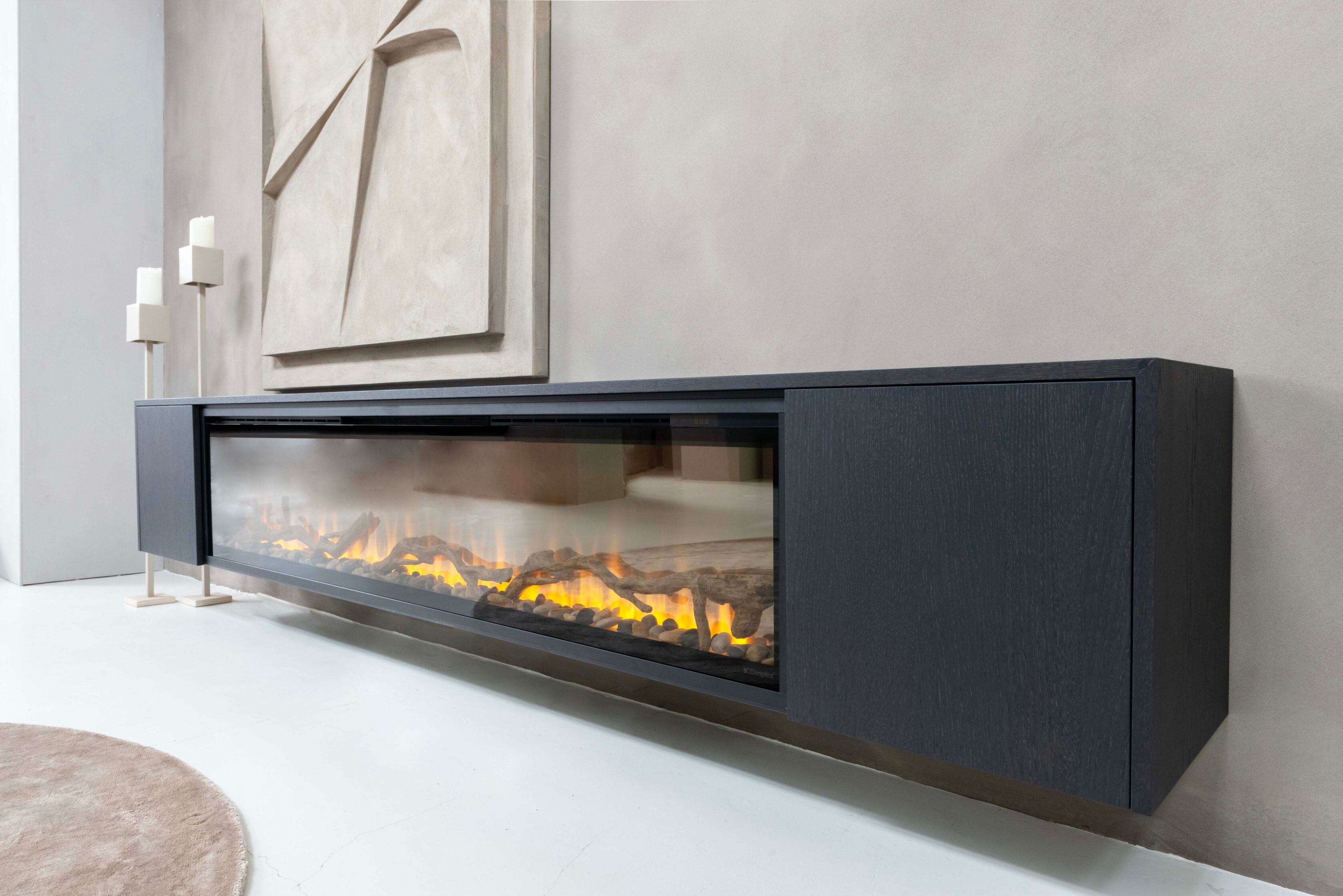 TV-meubel Johnson - Zwevend - MDF - 2 deuren - Elektrische haard - 74 inch