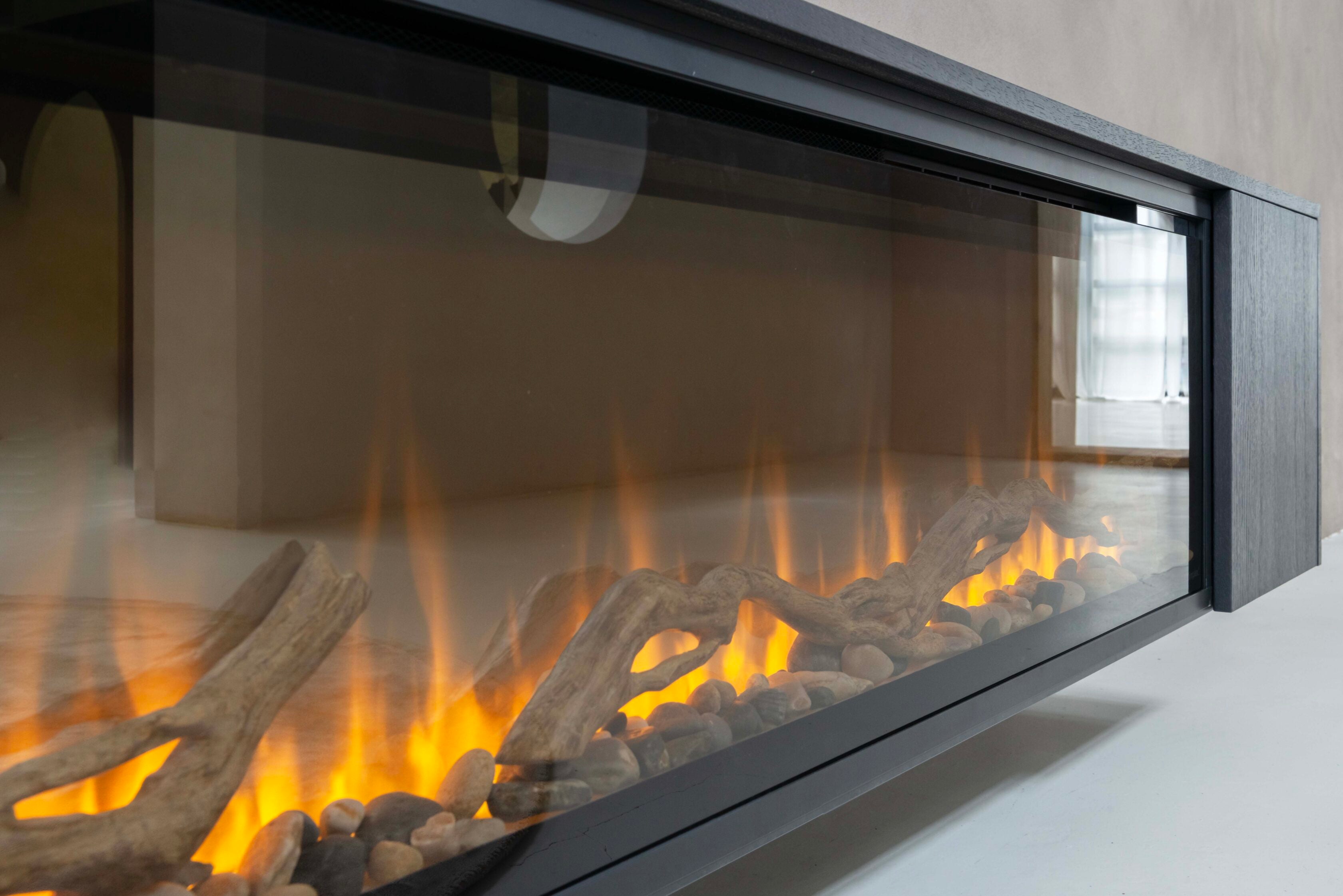 TV-meubel Johnson - Zwevend - MDF - 2 deuren - Elektrische haard - 74 inch