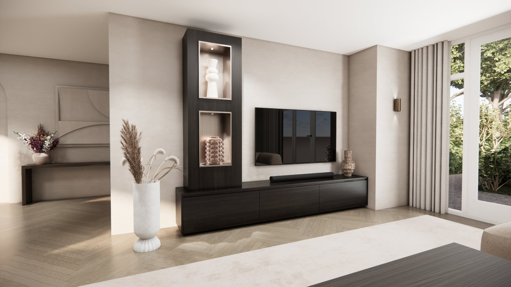 Tv meubel Mason Grand - Eiken - 3 kleppen - Chimney