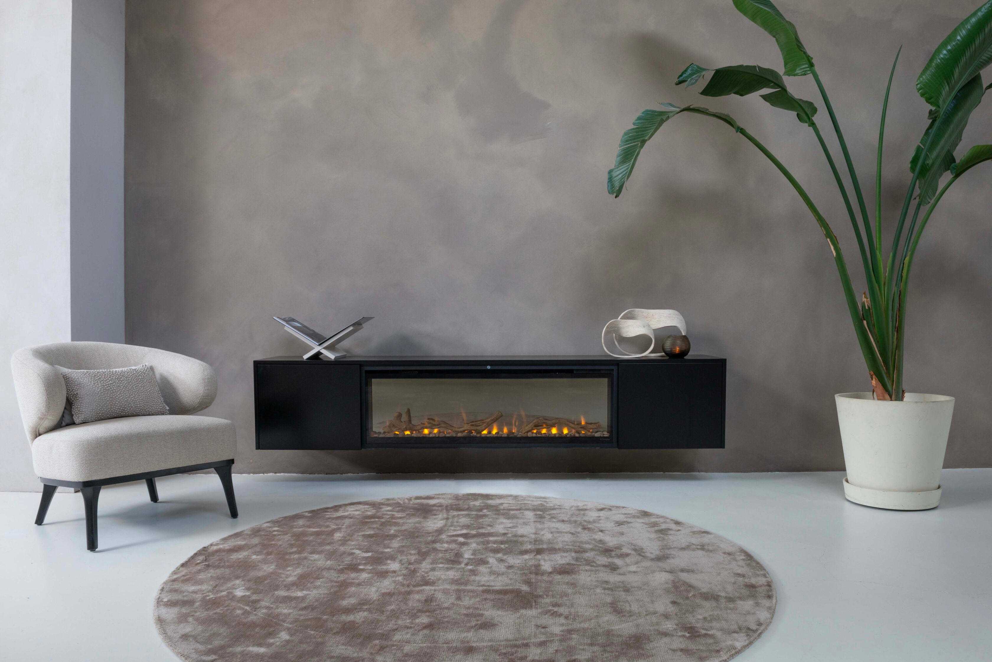 TV-meubel Johnson - Zwevend - MDF - 2 deuren - Elektrische haard - 50 inch