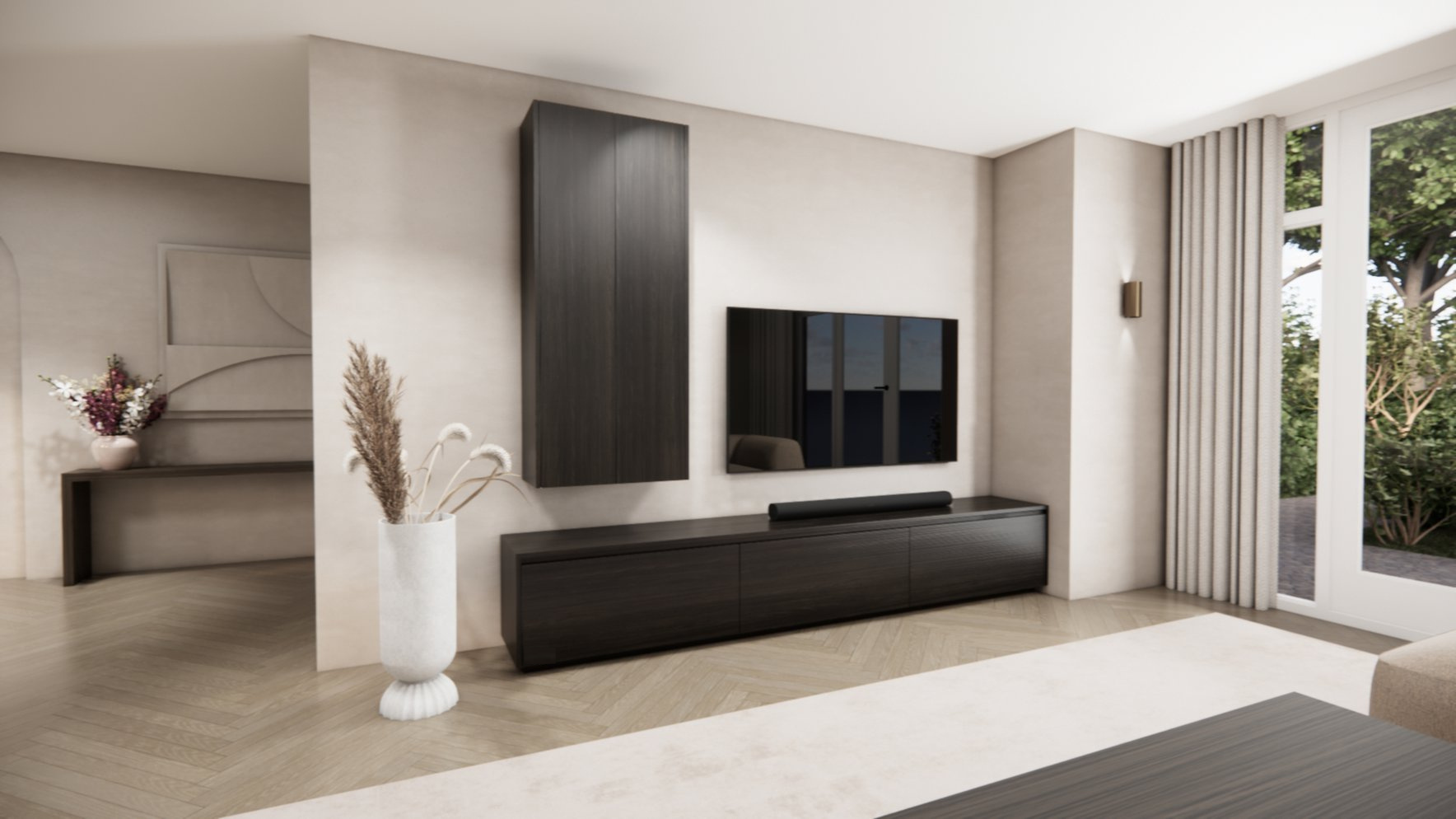 Tv meubel Mason Royal - Zwevend - Eiken - 3 kleppen - Chimney