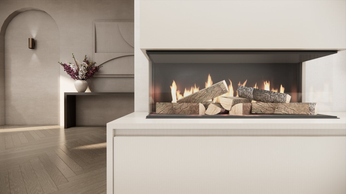 TV-meubel Mason Classic - Eiken - 3 kleppen - Elektrische haard - Met koof