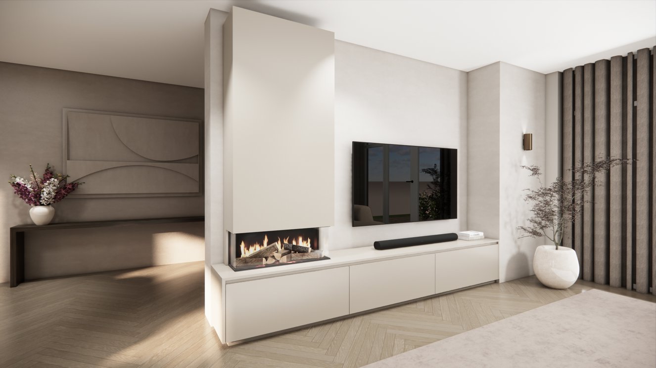 TV-meubel Mason Classic - Eiken - 3 kleppen - Elektrische haard - Met koof