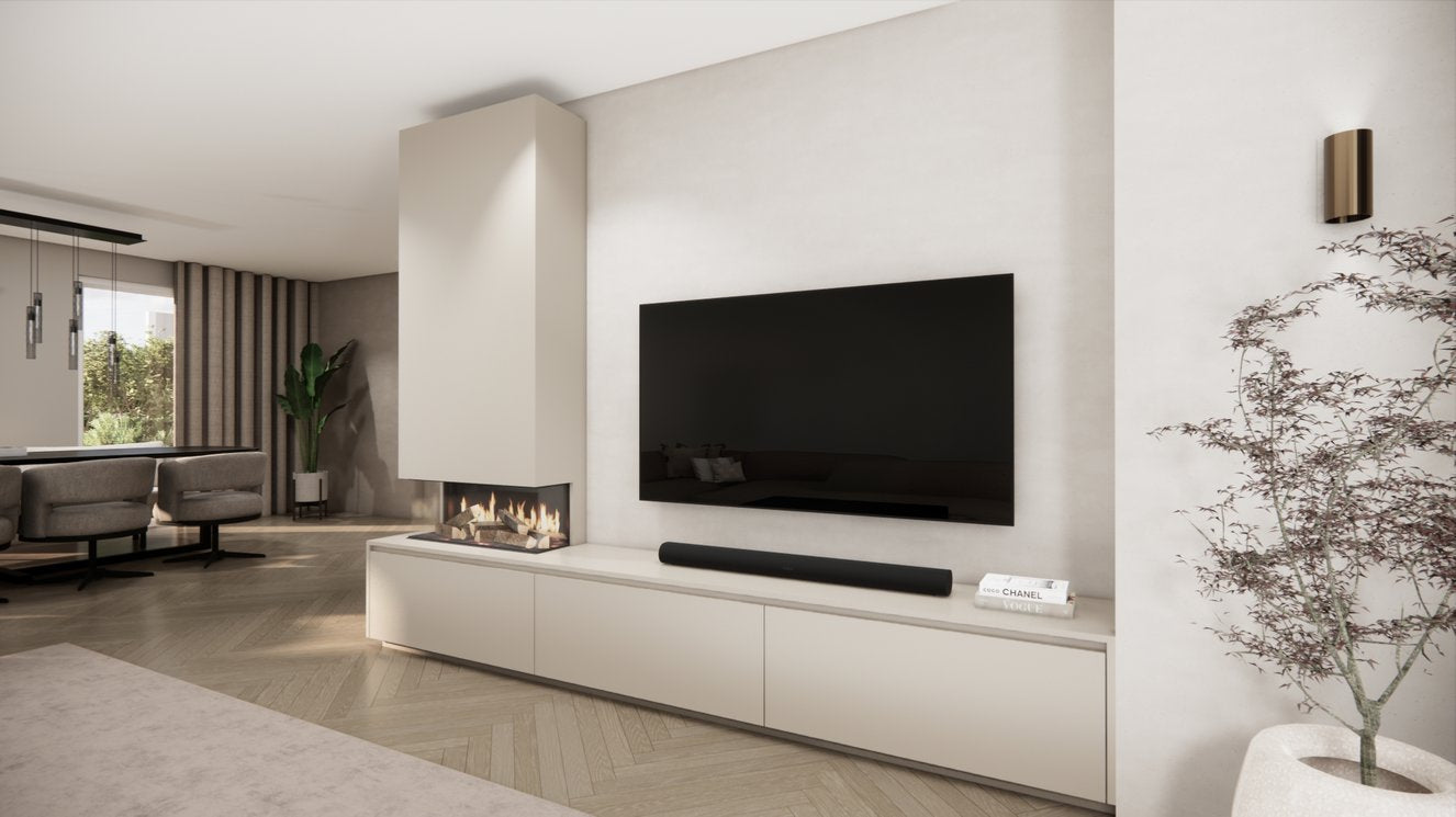 TV-meubel Mason Classic - Eiken - 3 kleppen - Elektrische haard - Met koof