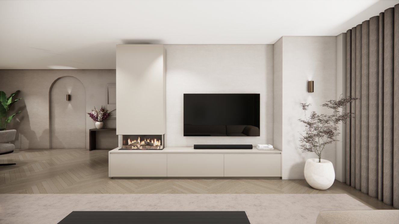 TV-meubel Mason Classic - Eiken - 3 kleppen - Elektrische haard - Met koof