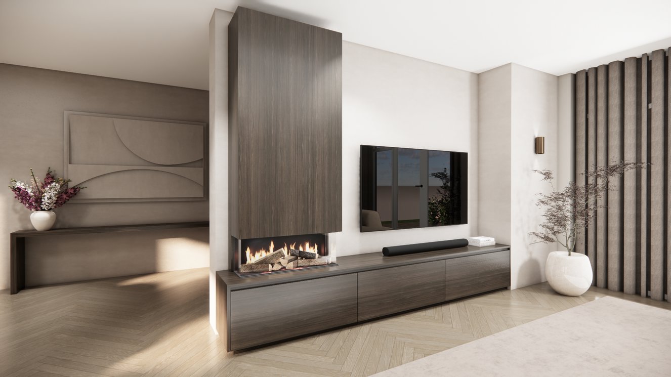 TV-meubel Mason Classic - Eiken - 3 kleppen - Elektrische haard - Met koof