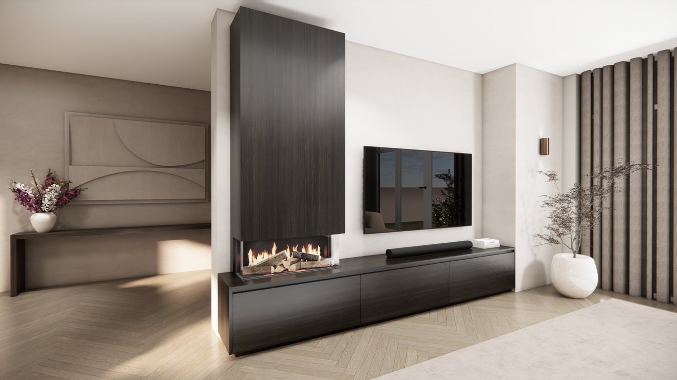 TV-meubel Mason Classic - Eiken - 3 kleppen - Elektrische haard - Met koof