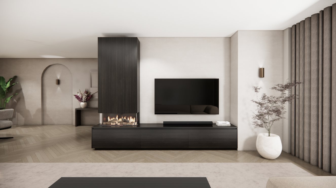 TV-meubel Mason Classic - Eiken - 3 kleppen - Elektrische haard - Met koof