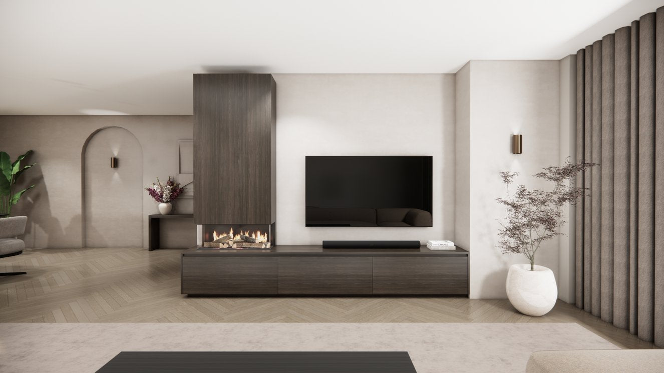 TV-meubel Mason Classic - Eiken - 3 kleppen - Elektrische haard - Met koof