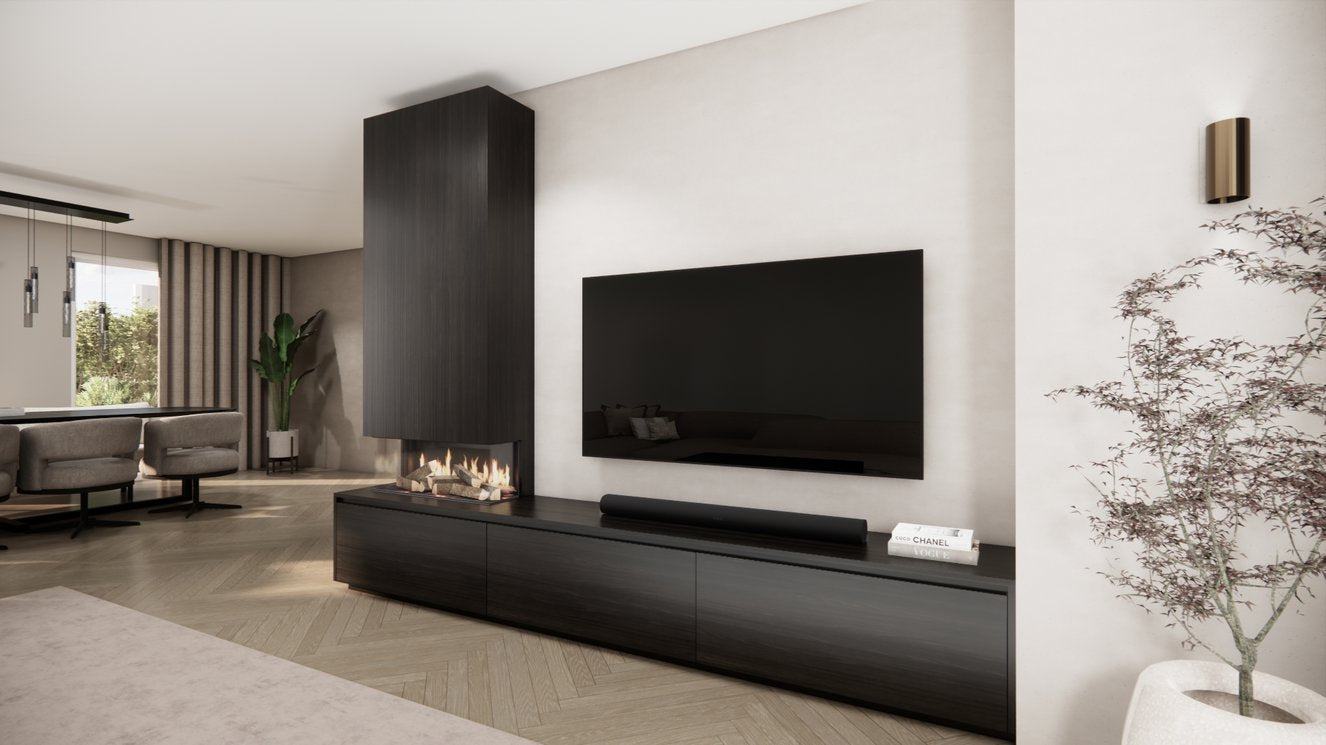 TV-meubel Mason Classic - Eiken - 3 kleppen - Elektrische haard - Met koof