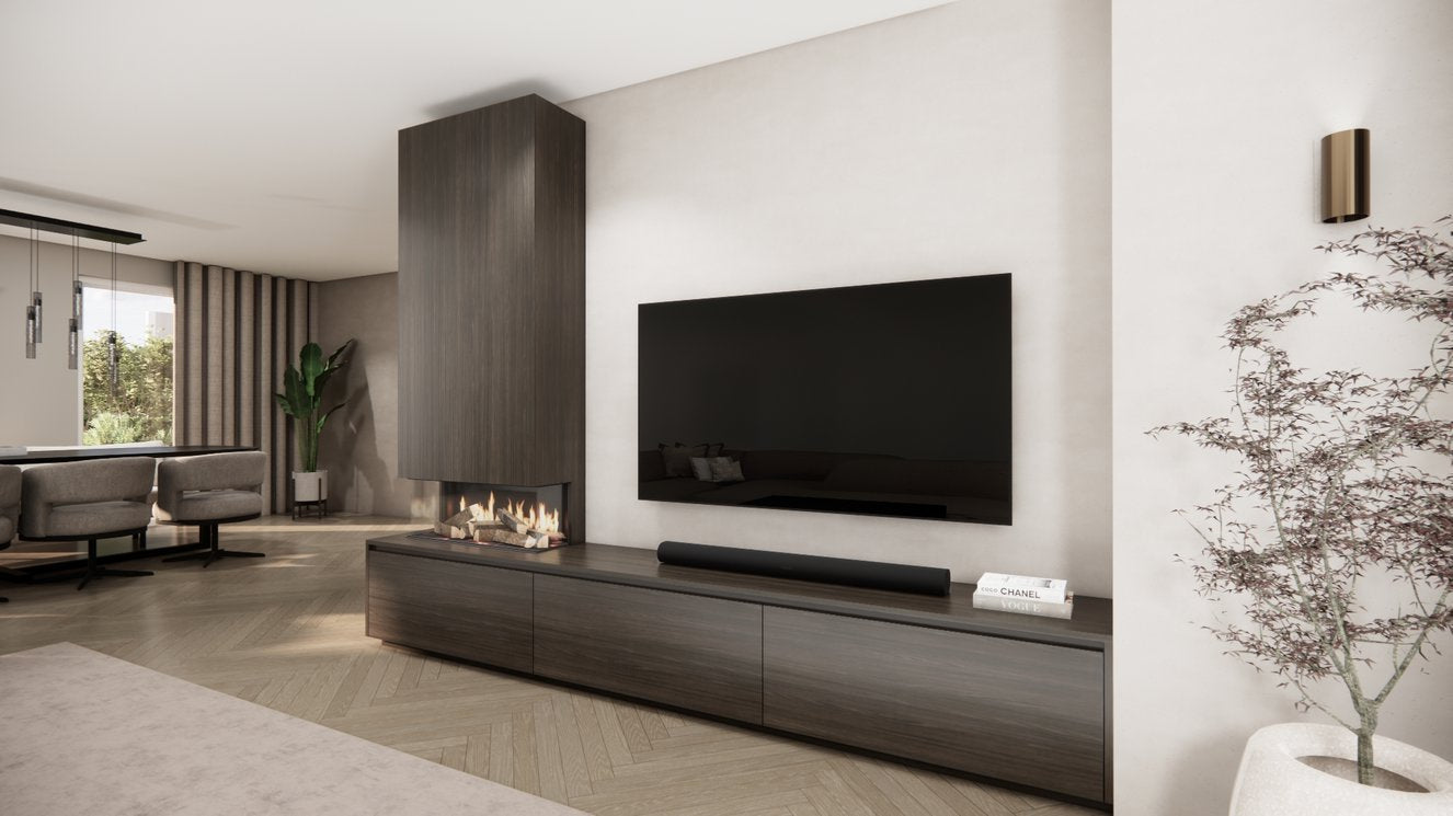 TV-meubel Mason Classic - Eiken - 3 kleppen - Elektrische haard - Met koof