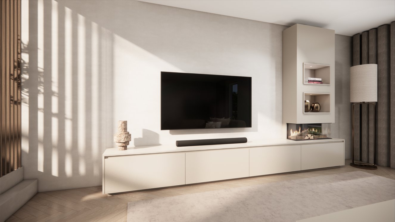 TV-meubel Mason Excellent - Eiken - 4 kleppen - Elektrische haard - Met koof