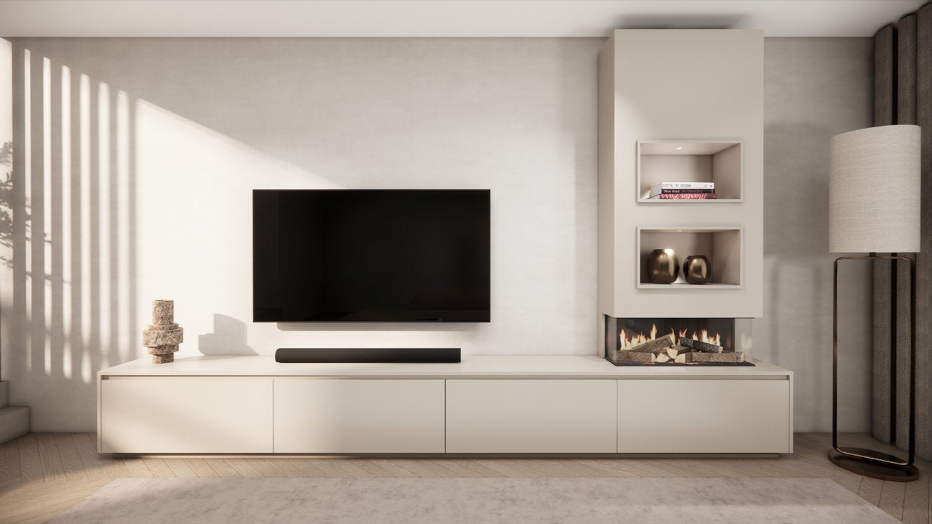 TV-meubel Mason Excellent - Eiken - 4 kleppen - Elektrische haard - Met koof