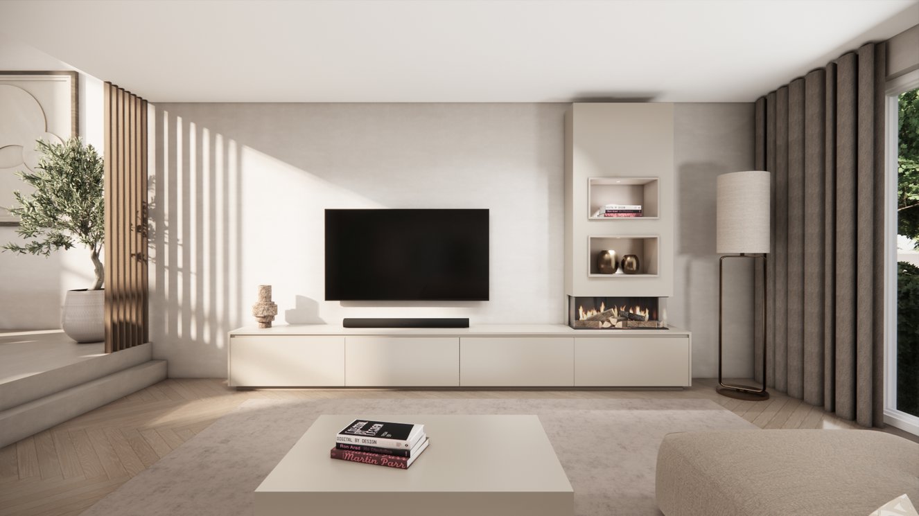 TV-meubel Mason Excellent - Eiken - 4 kleppen - Elektrische haard - Met koof