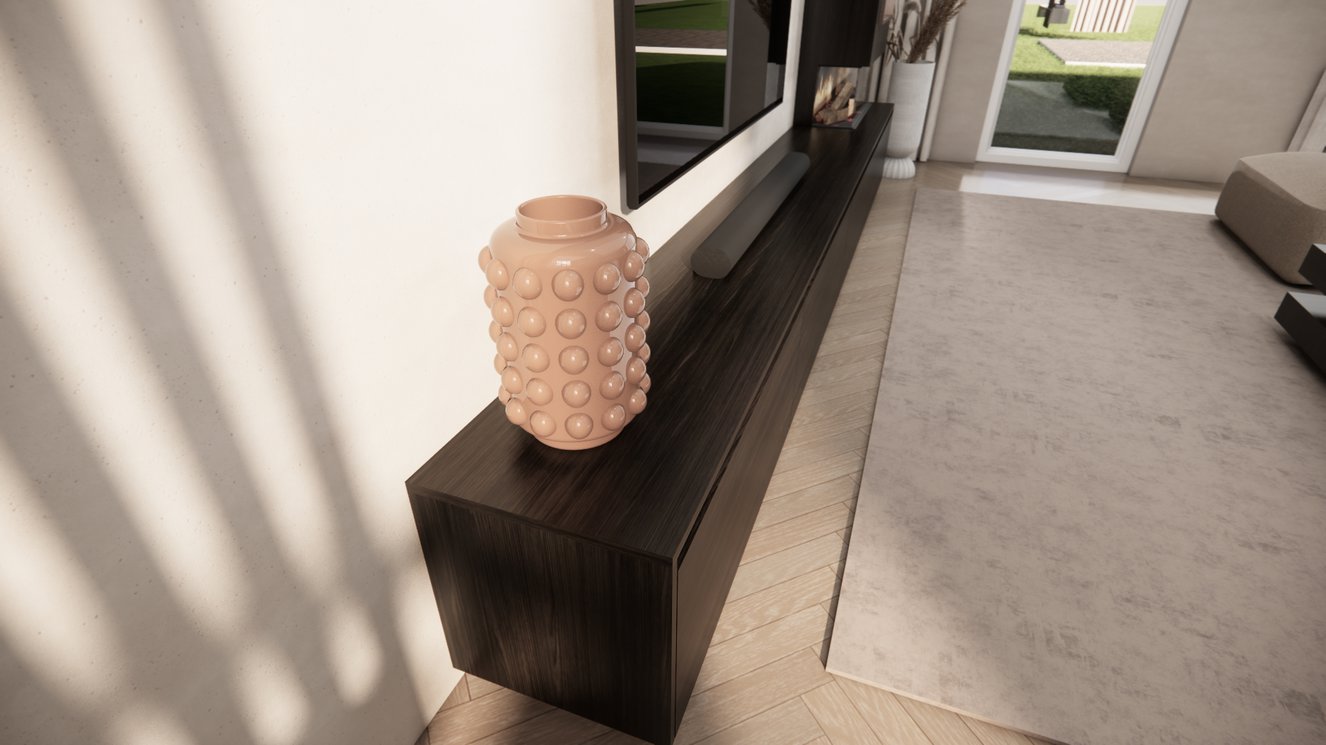 TV-meubel Mason Excellent - Eiken - 4 kleppen - Elektrische haard - Met koof