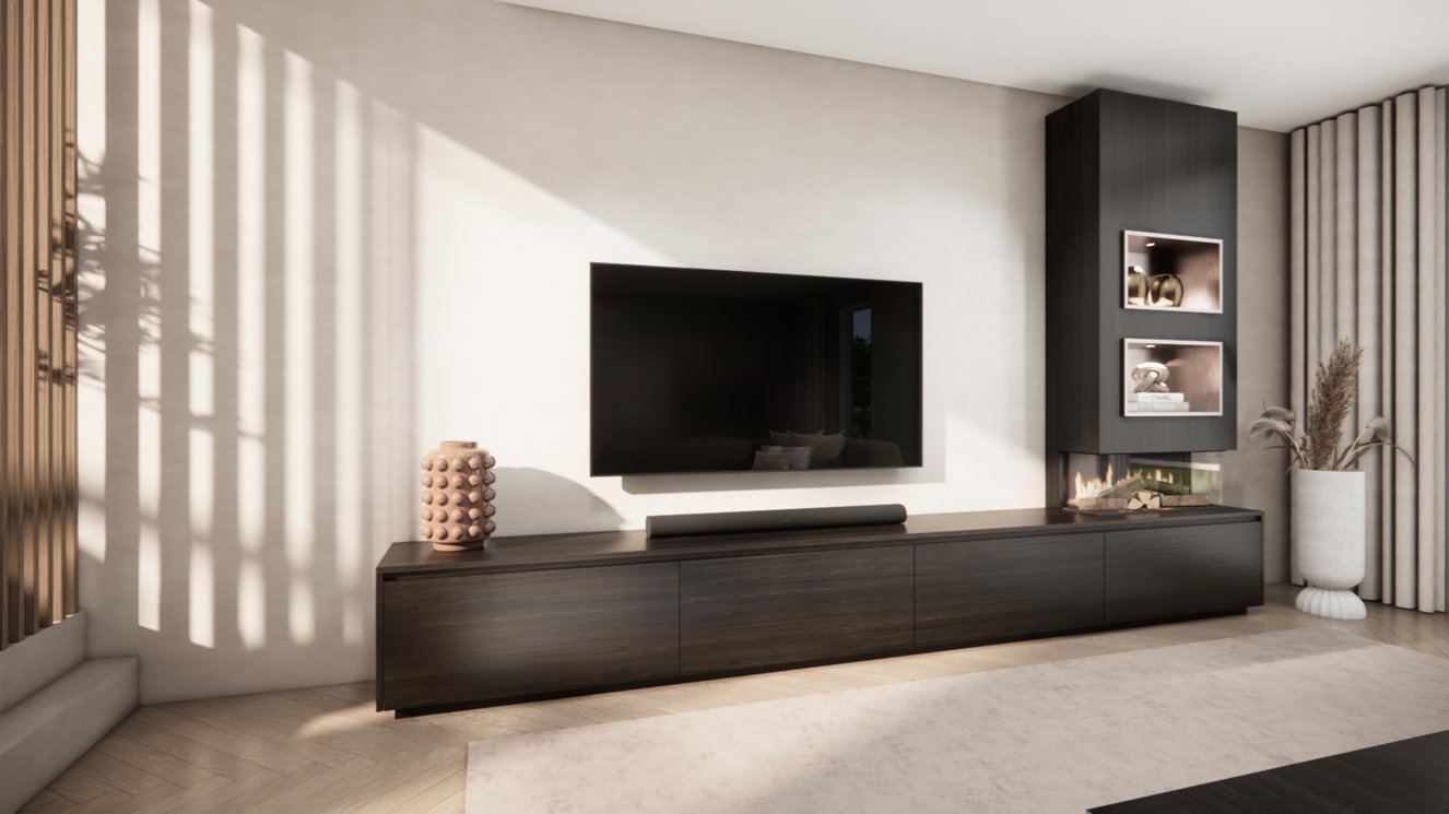 TV-meubel Mason Excellent - Eiken - 4 kleppen - Elektrische haard - Met koof