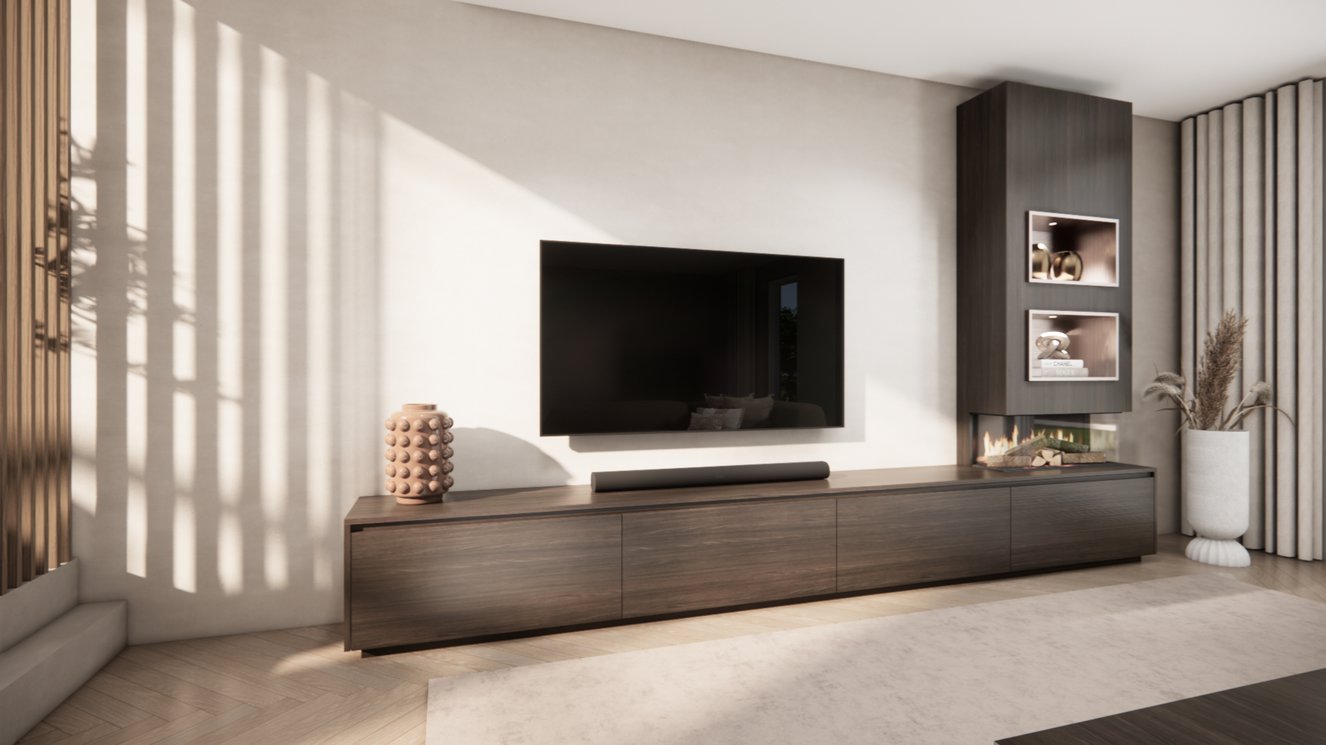 TV-meubel Mason Excellent - Eiken - 4 kleppen - Elektrische haard - Met koof