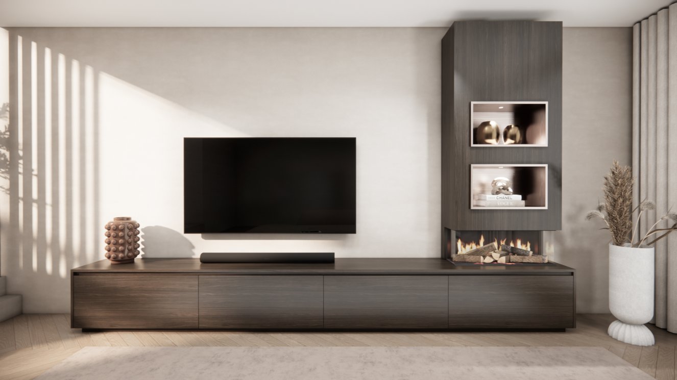 TV-meubel Mason Excellent - Eiken - 4 kleppen - Elektrische haard - Met koof