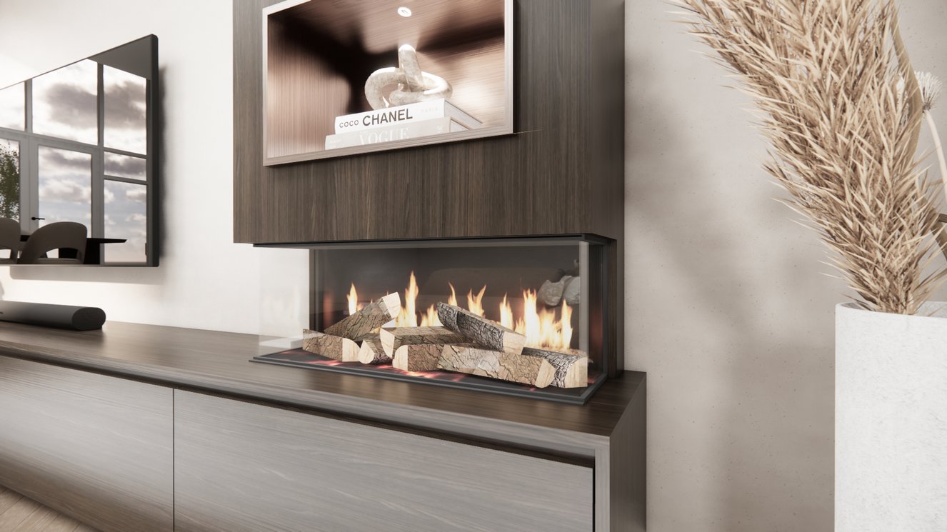 TV-meubel Mason Excellent - Eiken - 4 kleppen - Elektrische haard - Met koof