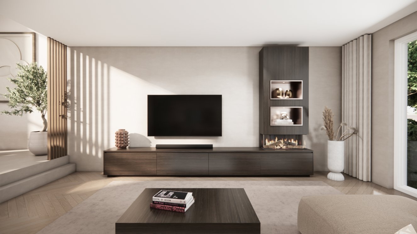 TV-meubel Mason Excellent - Eiken - 4 kleppen - Elektrische haard - Met koof