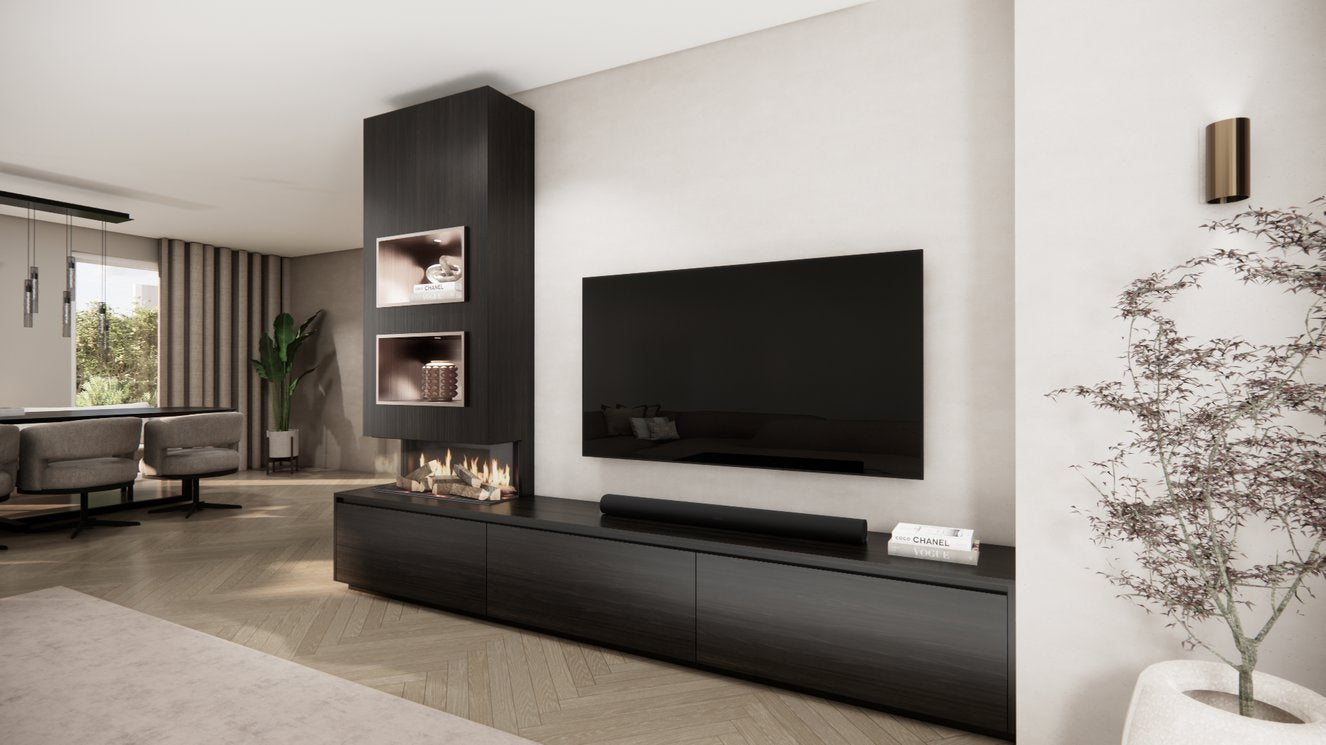 TV-meubel Mason Excellent - Eiken - 3 kleppen - Elektrische haard - Met koof