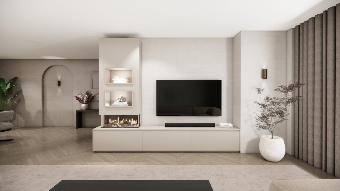 TV-meubel Mason Excellent - Eiken - 3 kleppen - Elektrische haard - Met koof