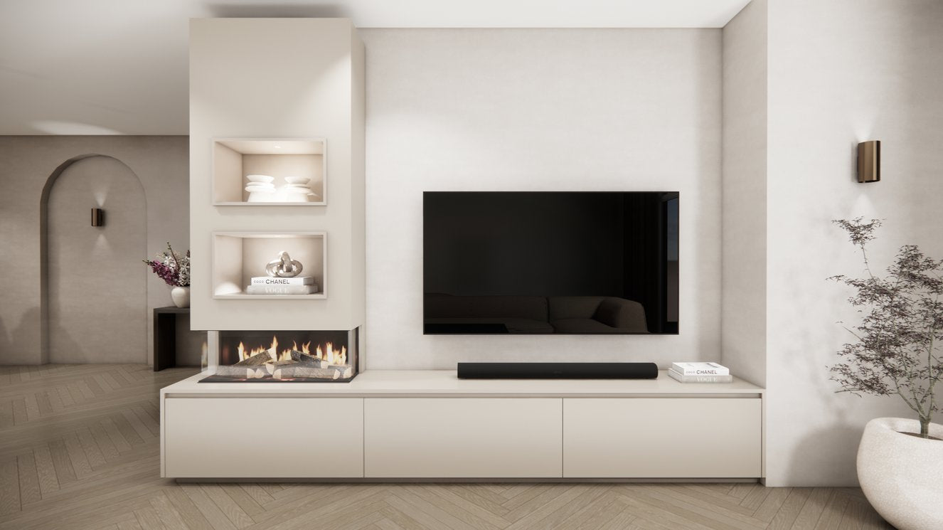 TV-meubel Mason Excellent - Eiken - 3 kleppen - Elektrische haard - Met koof