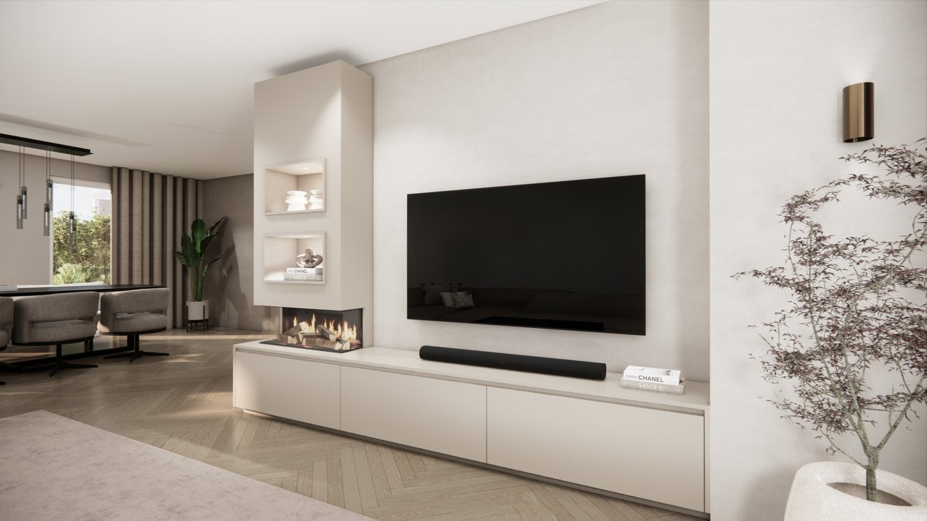 TV-meubel Mason Excellent - Eiken - 3 kleppen - Elektrische haard - Met koof