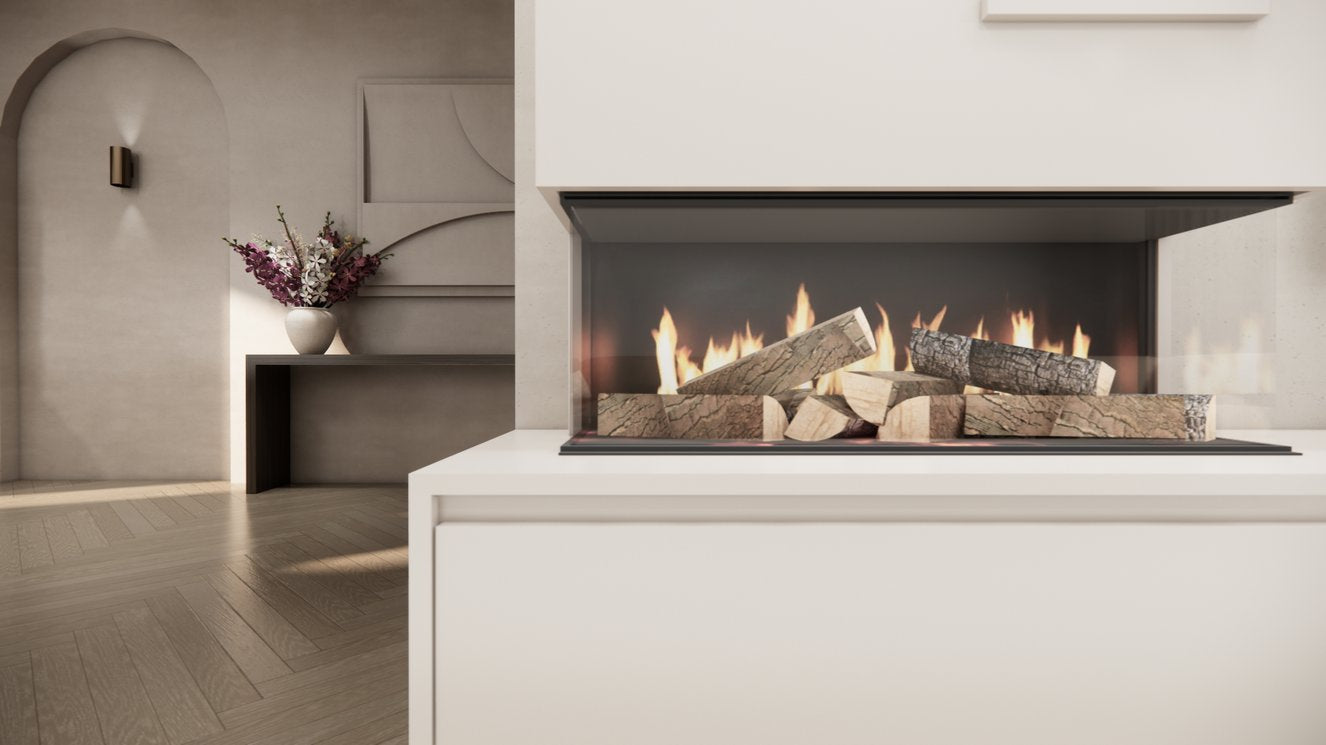 TV-meubel Mason Majestic - Bruin - Eiken - 3 kleppen - Elektrische haard - Met koof
