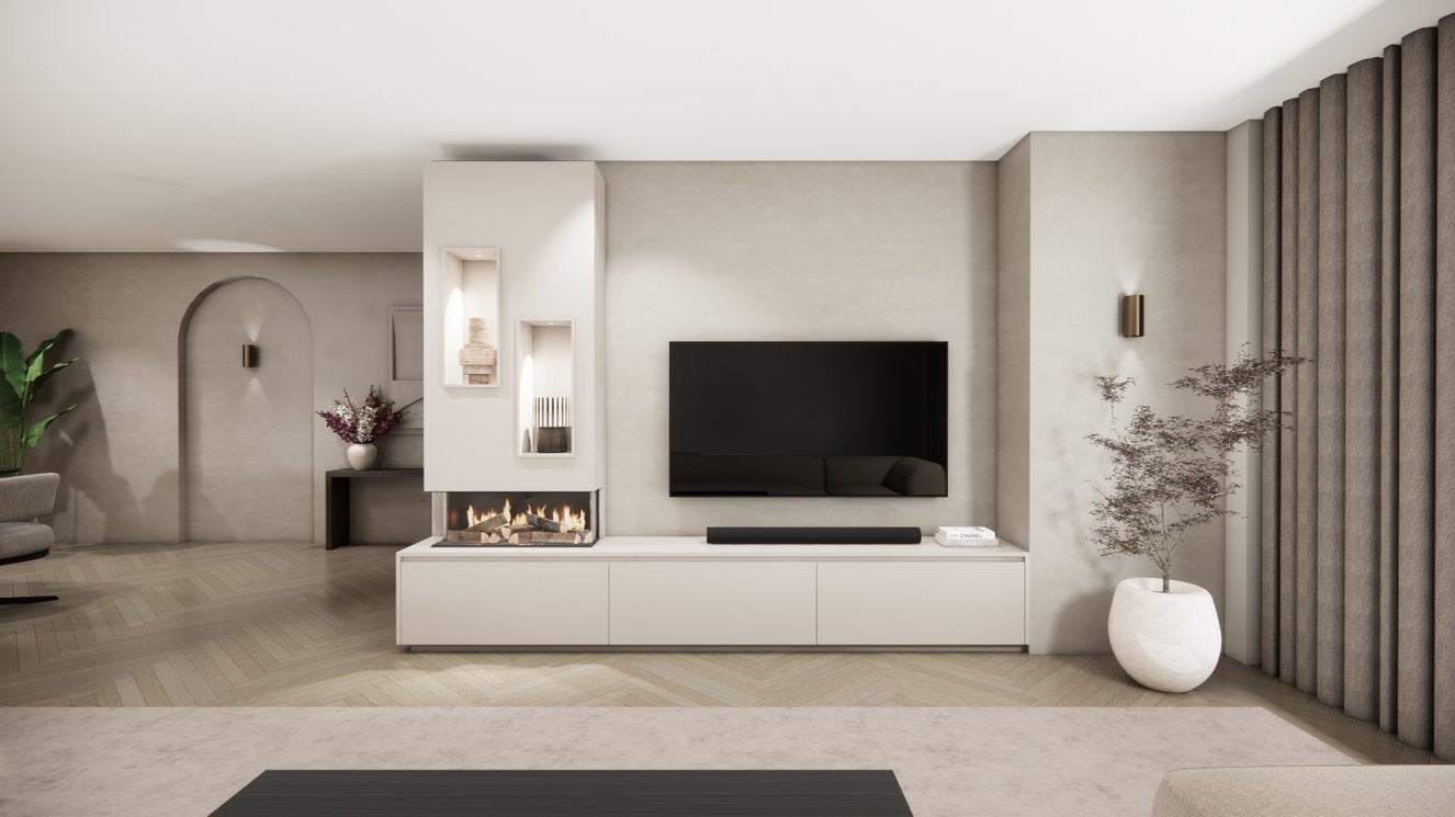 TV-meubel Mason Majestic - Bruin - Eiken - 3 kleppen - Elektrische haard - Met koof