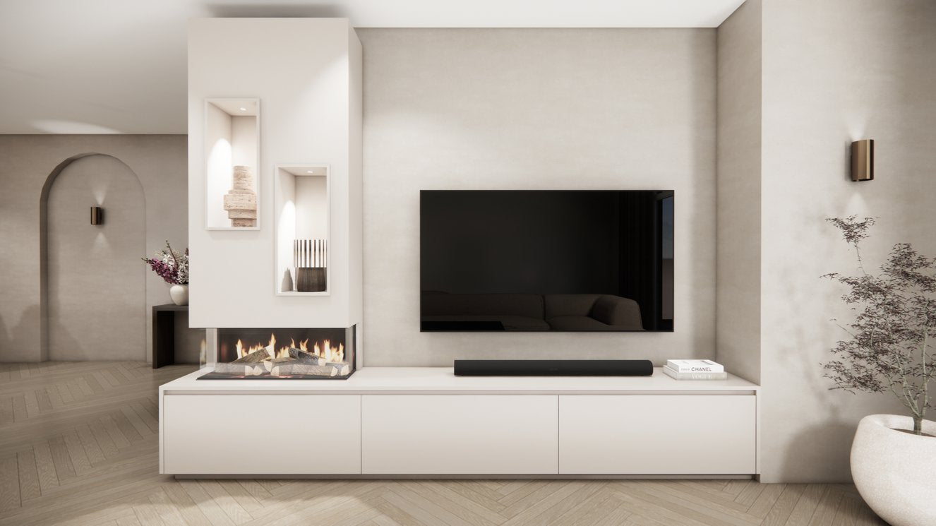 TV-meubel Mason Majestic - Bruin - Eiken - 3 kleppen - Elektrische haard - Met koof