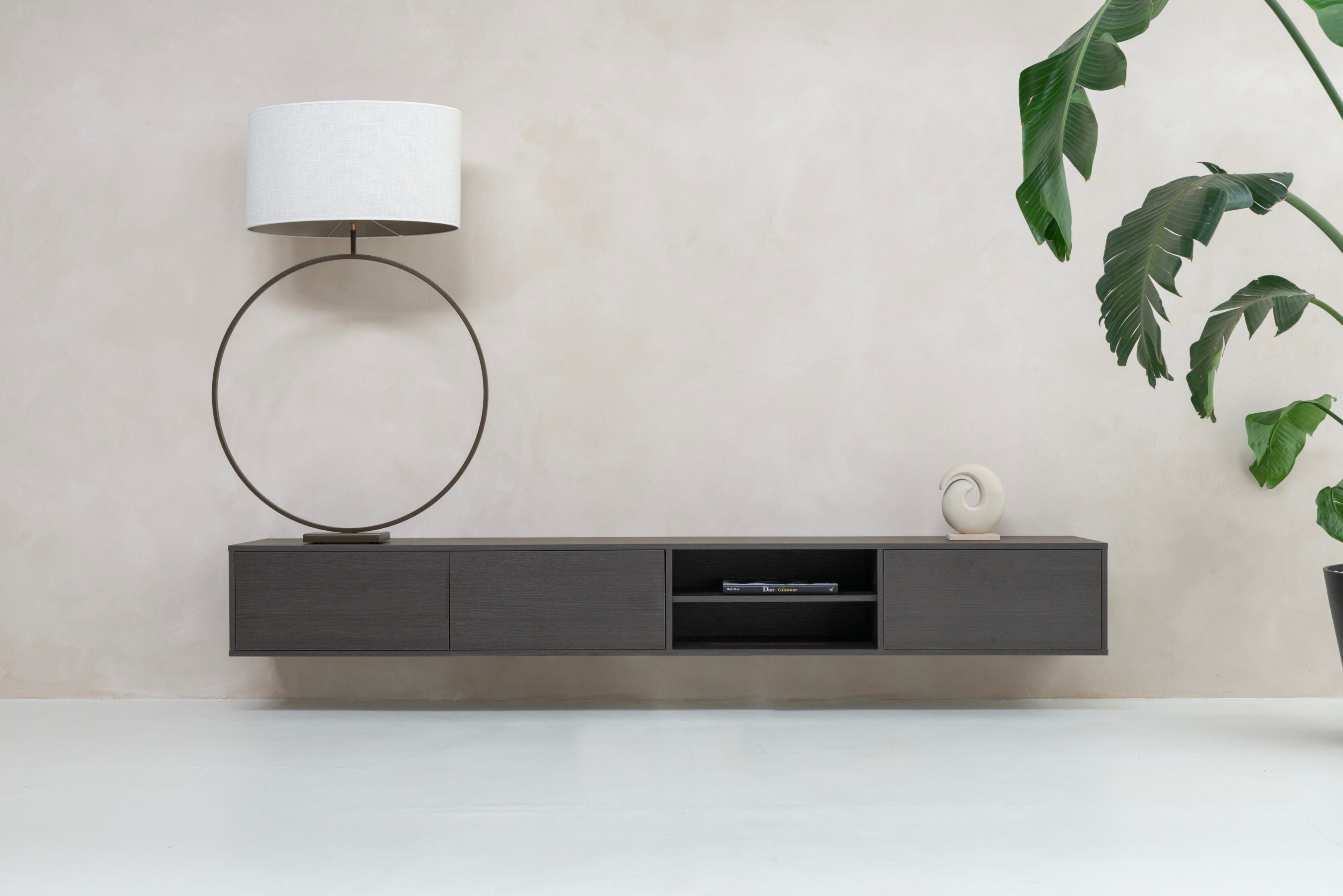 TV-meubel Stephan - Zwevend - Melamine - 3 kleppen - Open vak