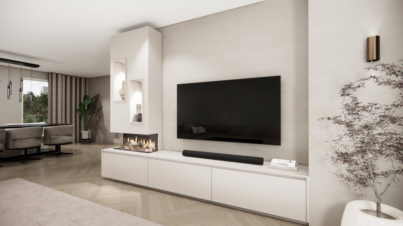 TV-meubel Mason Majestic - Bruin - Eiken - 3 kleppen - Elektrische haard - Met koof