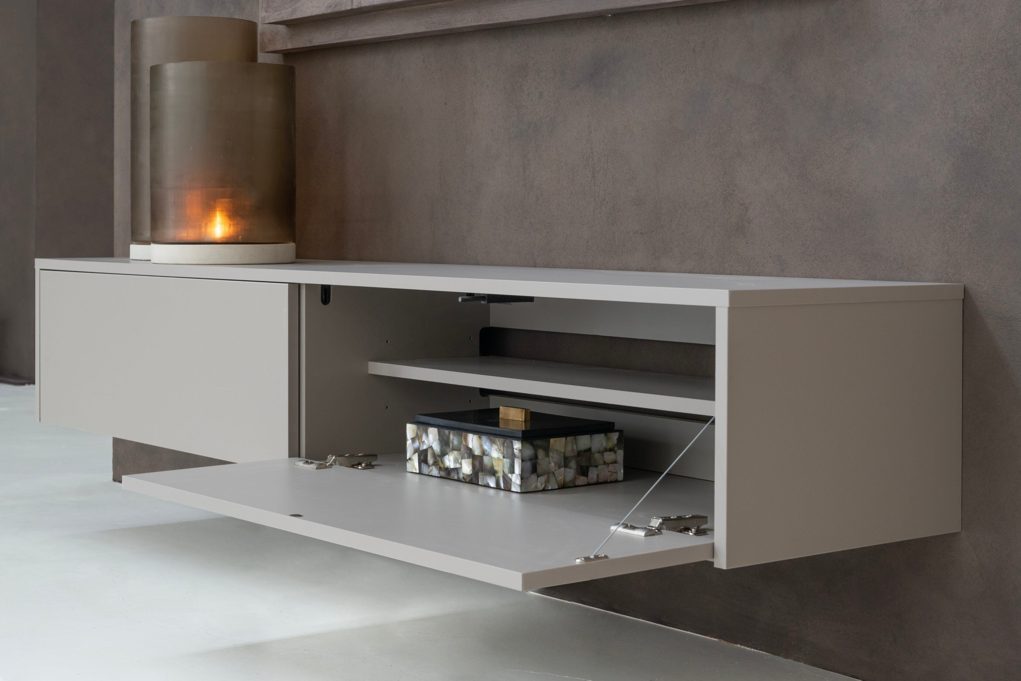 TV-meubel Murphy - Zwevend - Grijs - Melamine - 2 kleppen