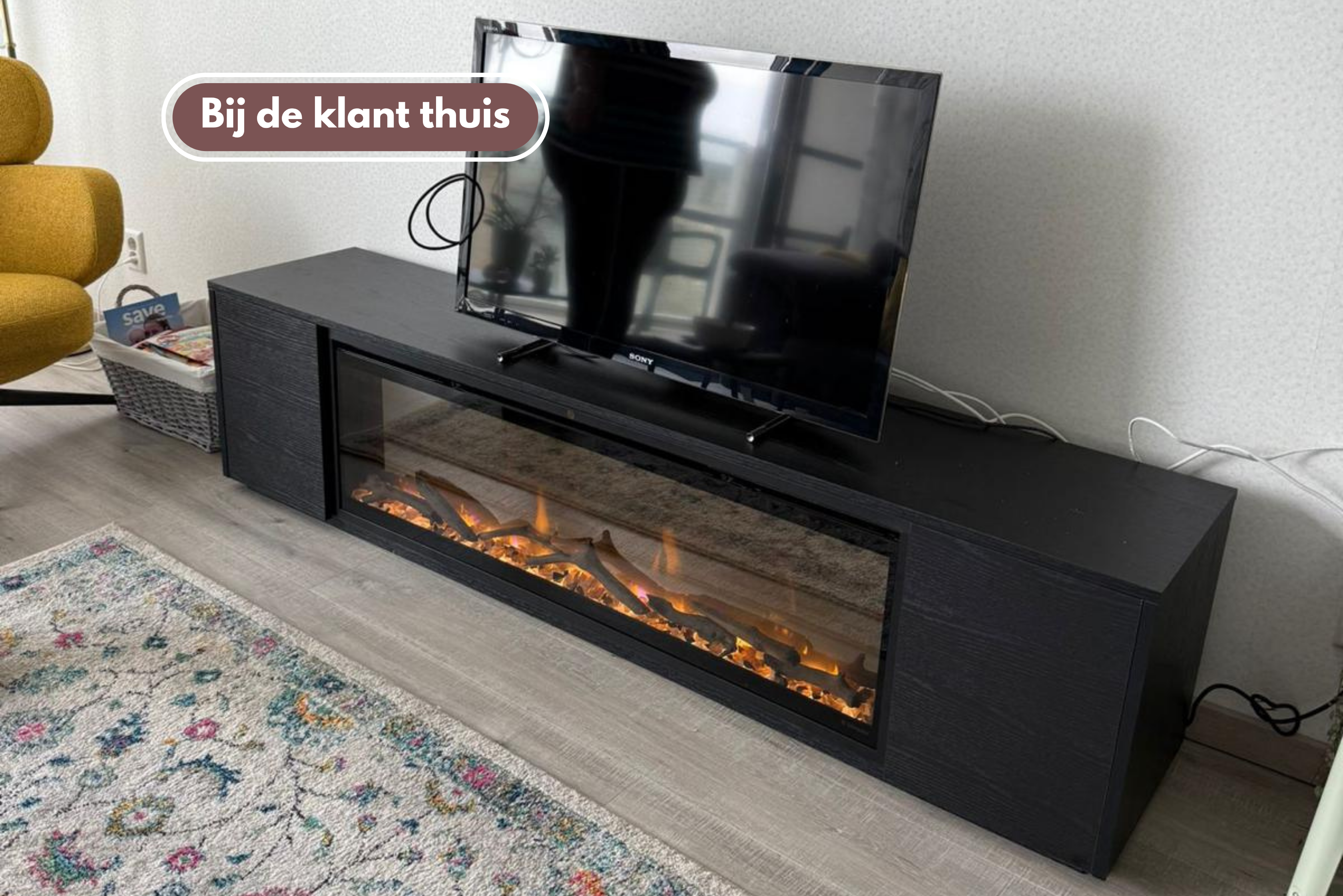 TV-meubel Johnson - Zwevend - Eiken - 2 deuren - Elektrische haard - 50 inch