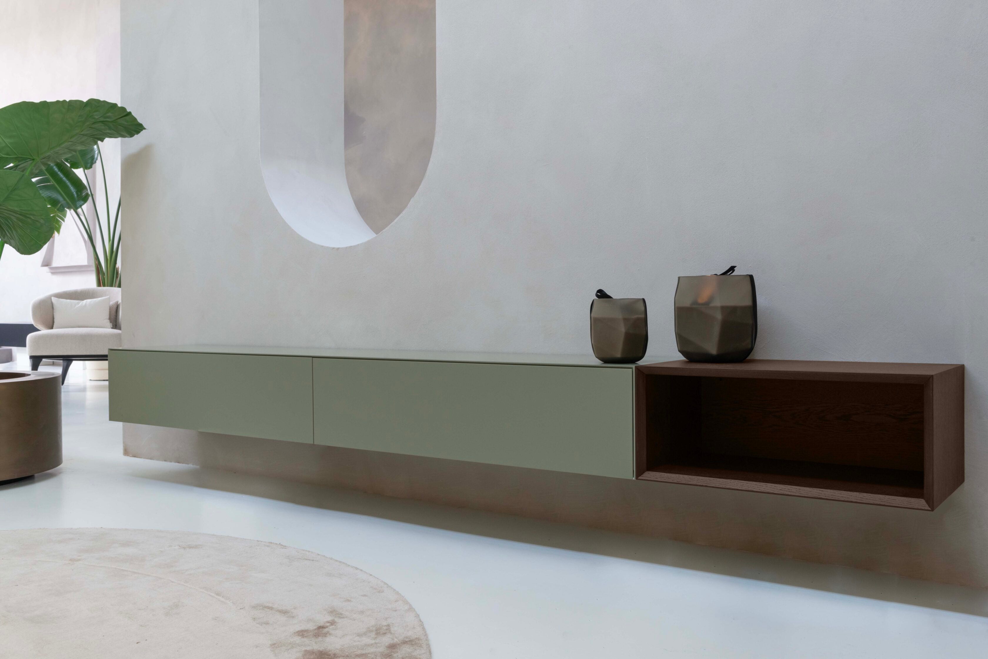 TV-meubel Zyan - Zwevend - MDF - 2 kleppen - Open vak