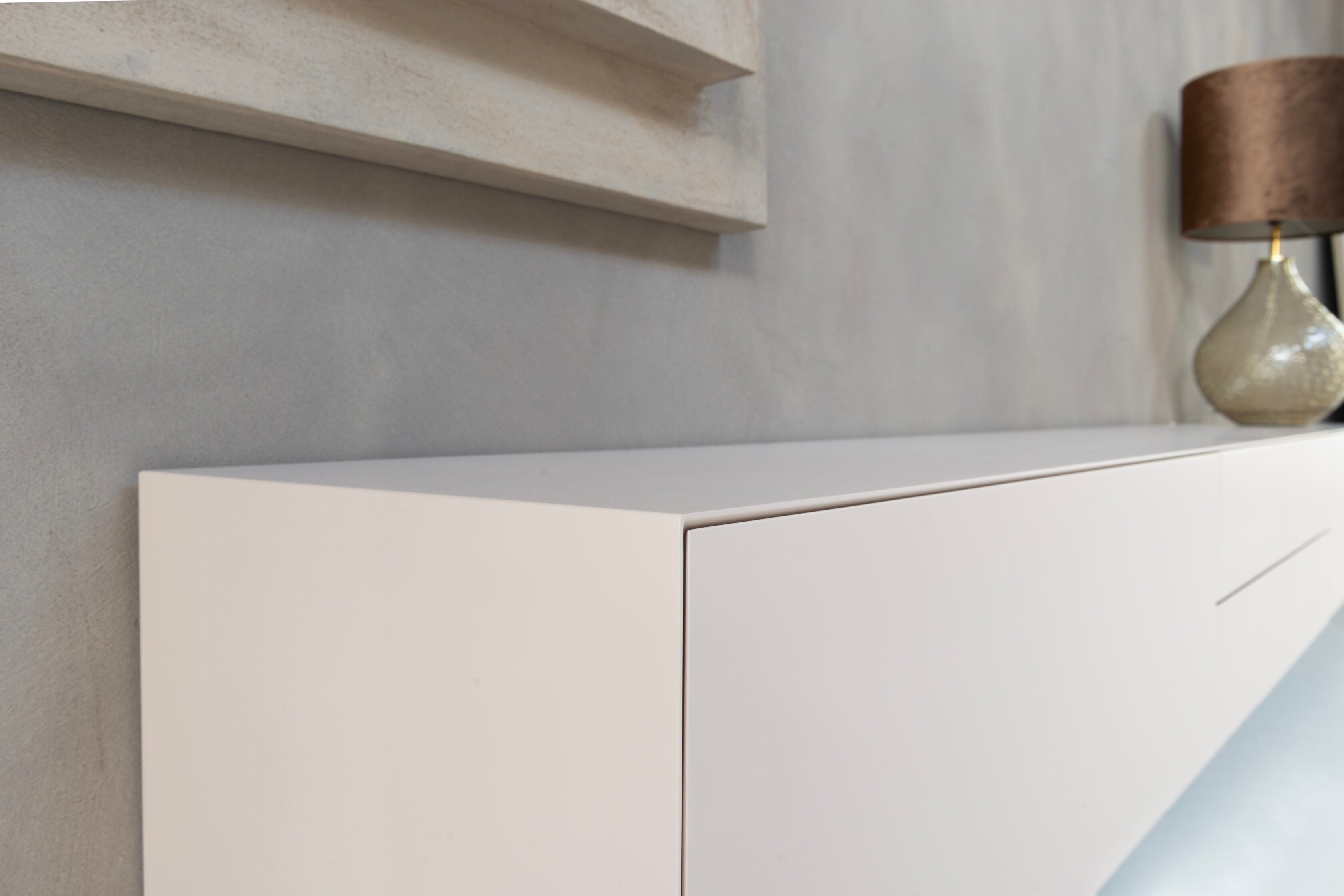 TV-meubel Zyan - Zwevend - Beige - MDF - 2 kleppen - 2 lades