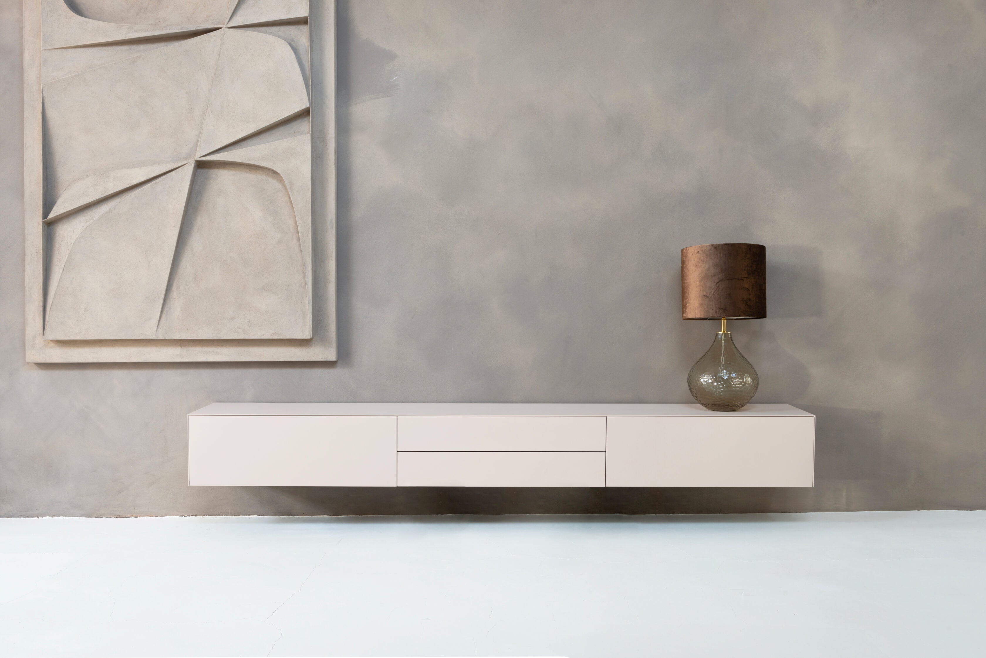 TV-meubel Zyan - Zwevend - Beige - MDF - 2 kleppen - 2 lades