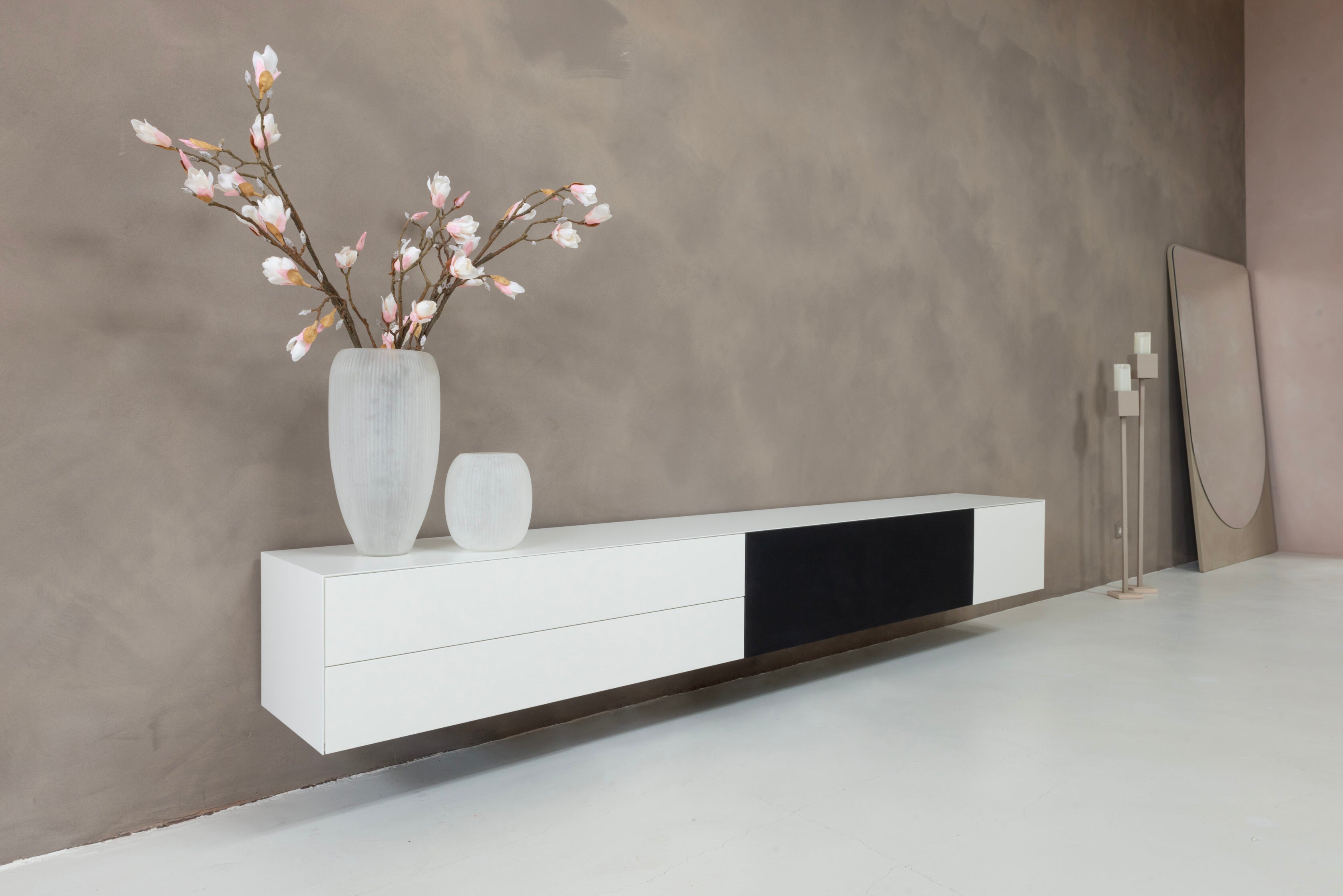 TV-meubel Zyan - Zwevend - MDF - 3 kleppen - 2 lades