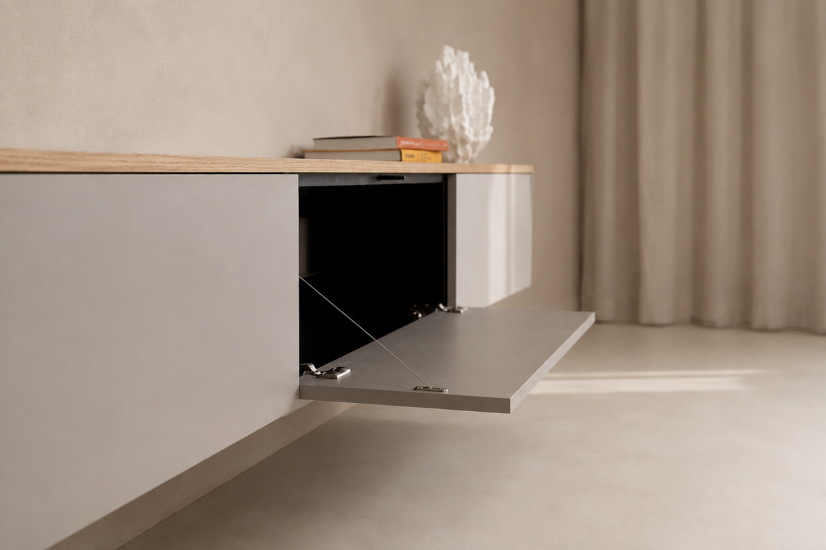 Tv-meubel Gregor - Zwevend - Melamine - 3 kleppen