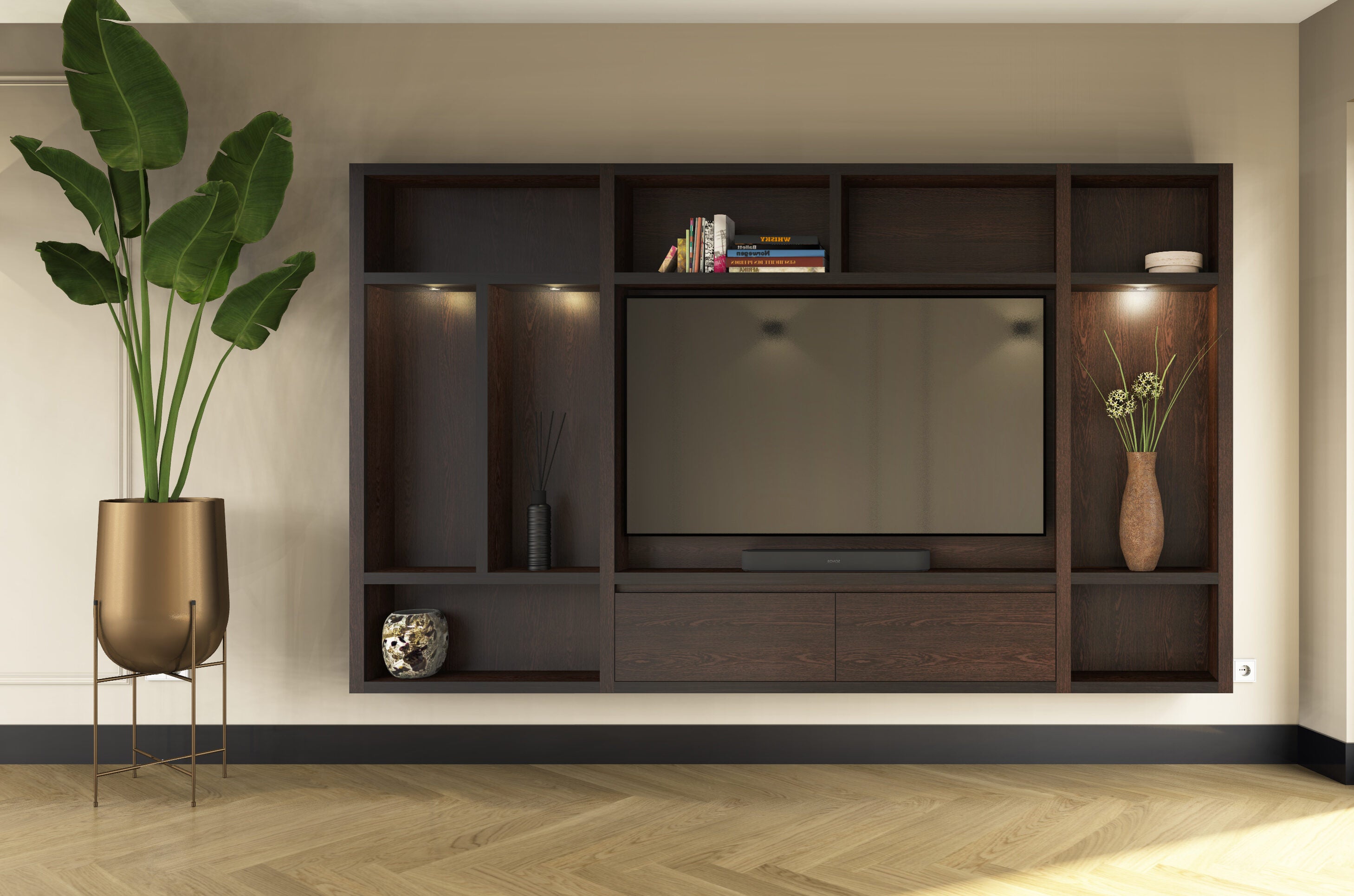 Cinewall Como - Zwevend - Bruin - Eiken - 2 kleppen - 300 cm