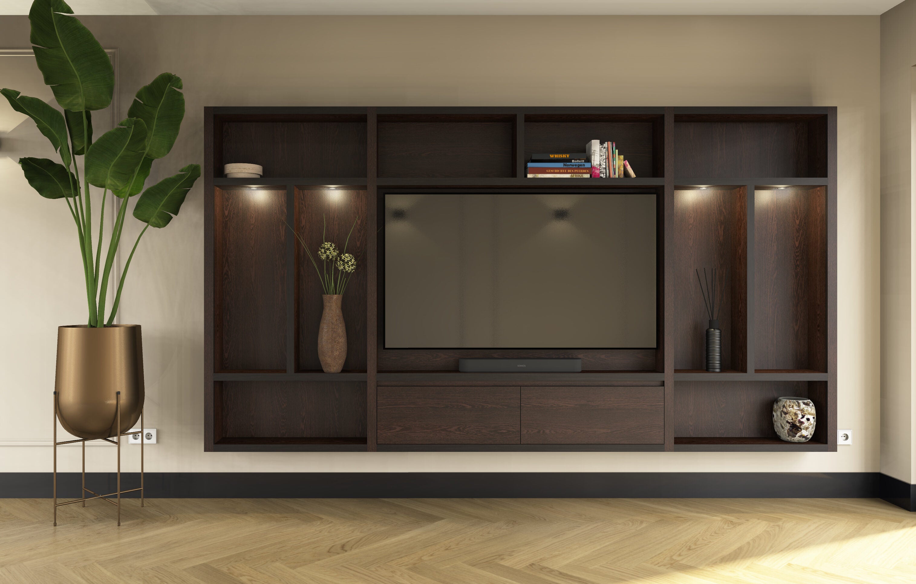 Cinewall Como - Zwevend - Bruin - Eiken - 2 kleppen - 330 cm