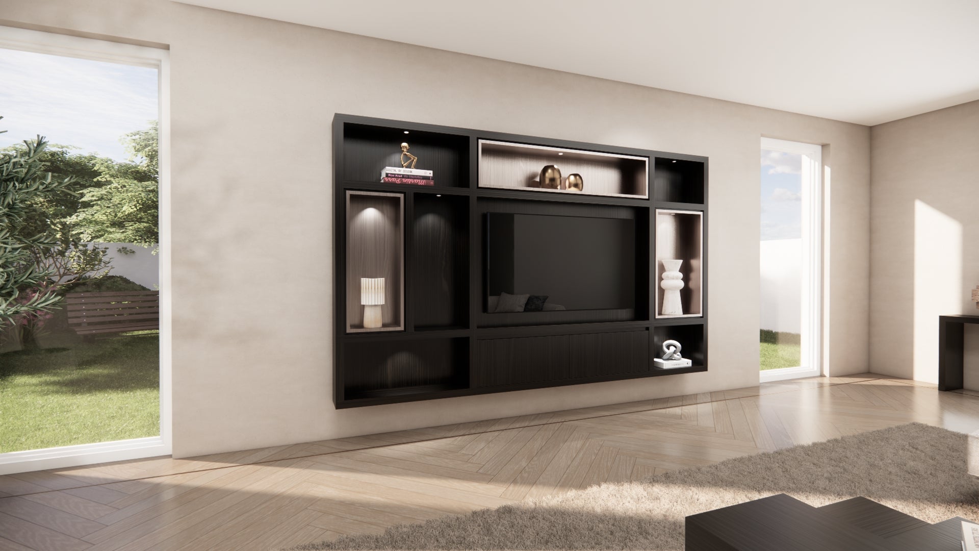 Cinewall Garda - Zwevend - Zwart - Eiken - 2 kleppen - 300 cm