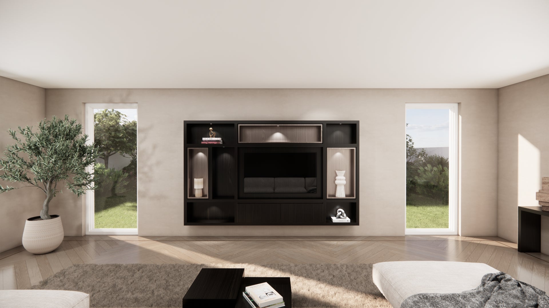 Cinewall Garda - Zwevend - Zwart - Eiken - 2 kleppen - 300 cm