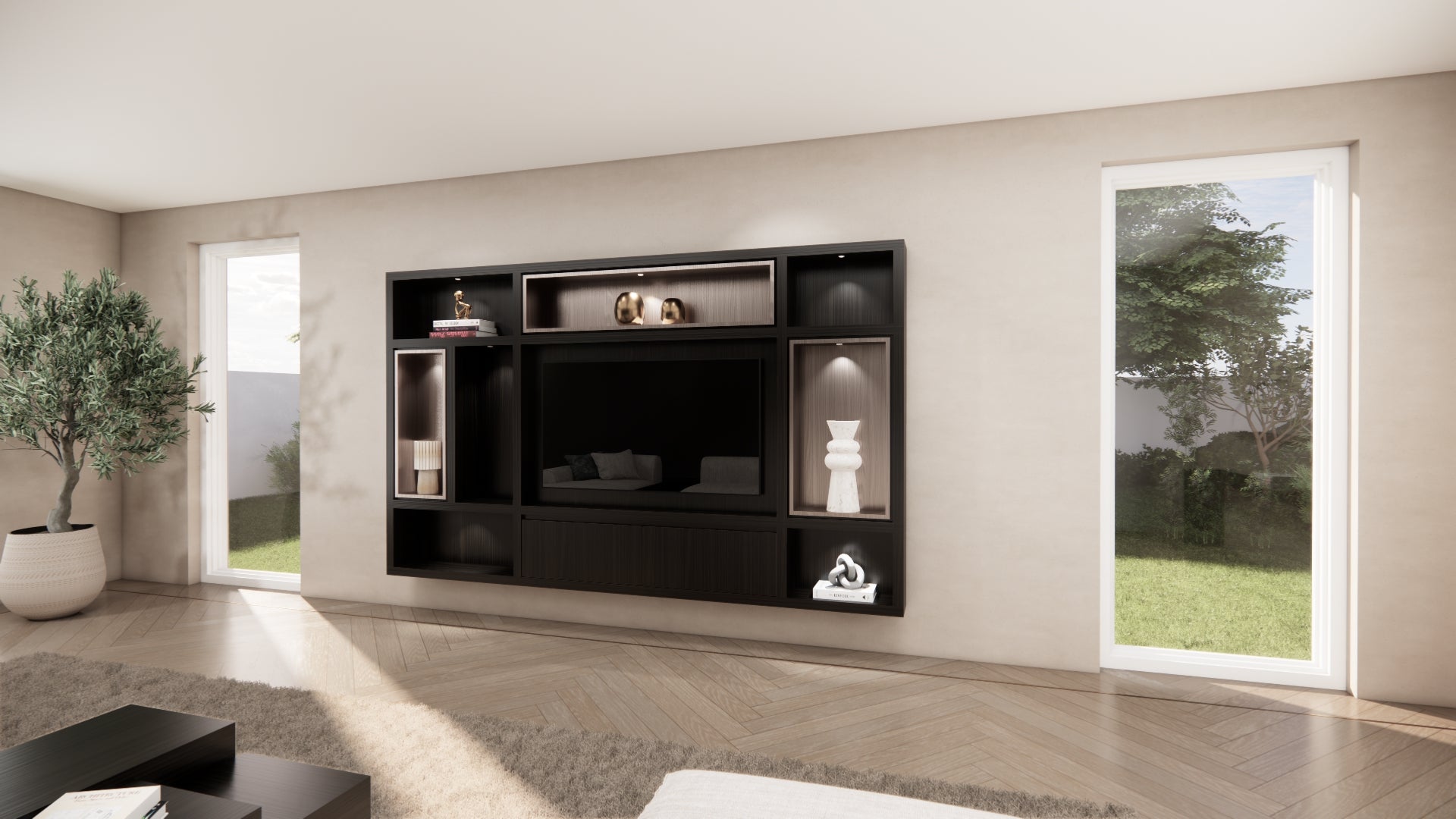 Cinewall Garda - Zwevend - Zwart - Eiken - 2 kleppen - 300 cm