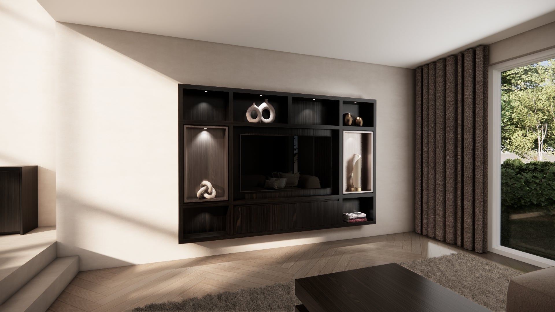 Cinewall Garda - Zwevend - Zwart - Eiken - 2 kleppen - 270 cm