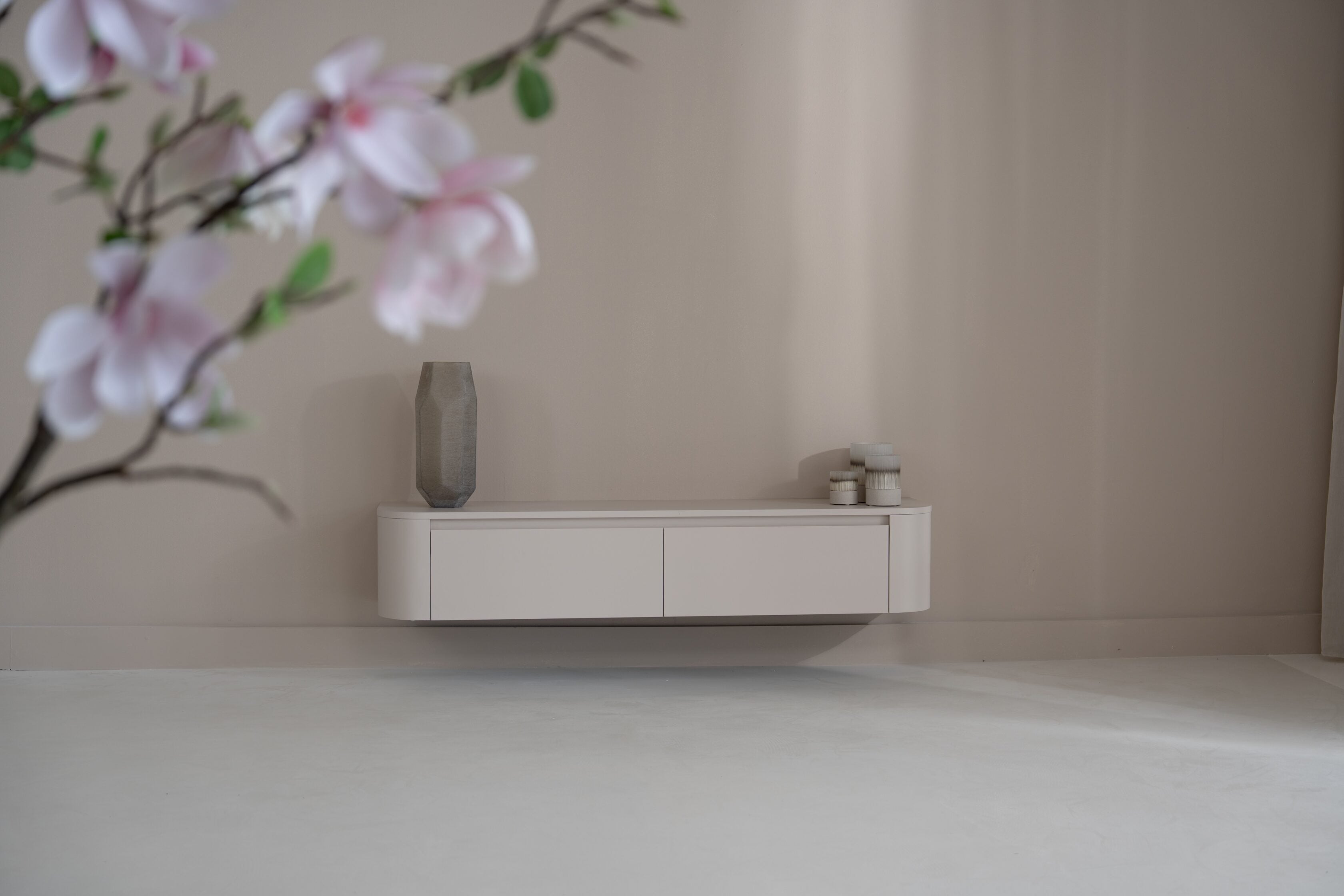 Tv-meubel Runa - Zwevend - Off White - MDF - 2 kleppen