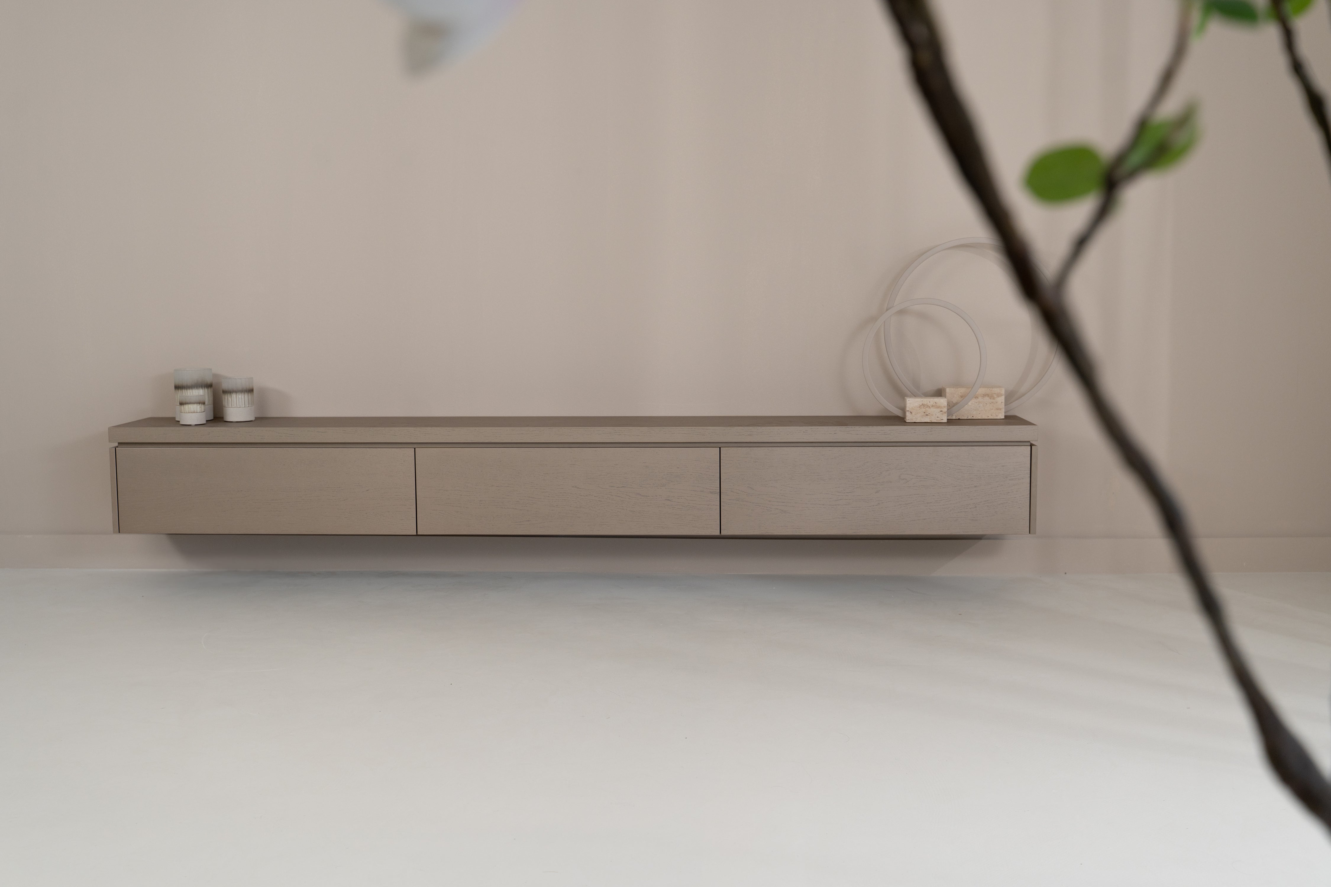 TV-meubel Rockefeller - Zwevend - Beige - Eiken - 3 kleppen