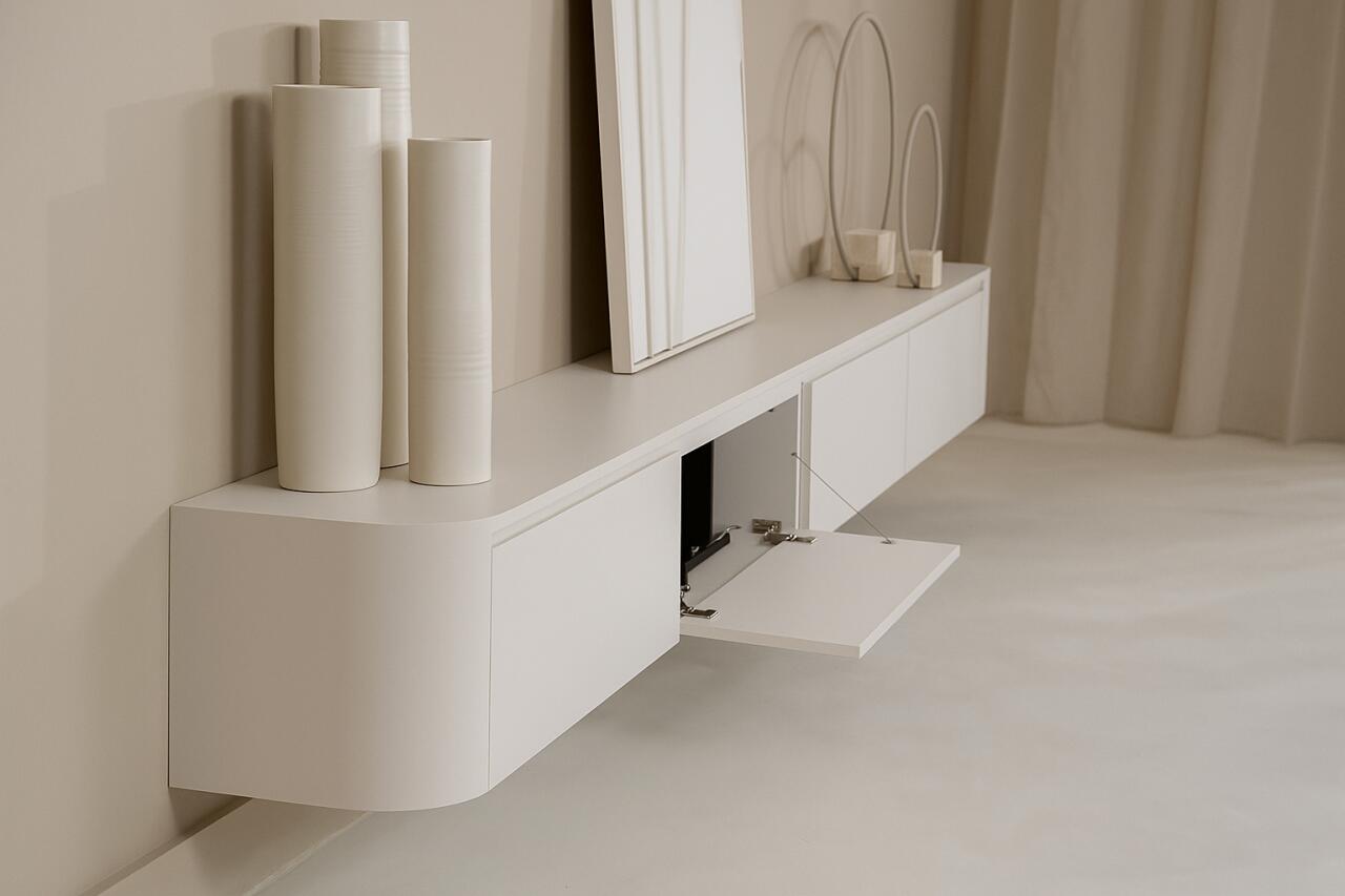 TV-meubel Runa - Zwevend - Wit - MDF - 4 kleppen