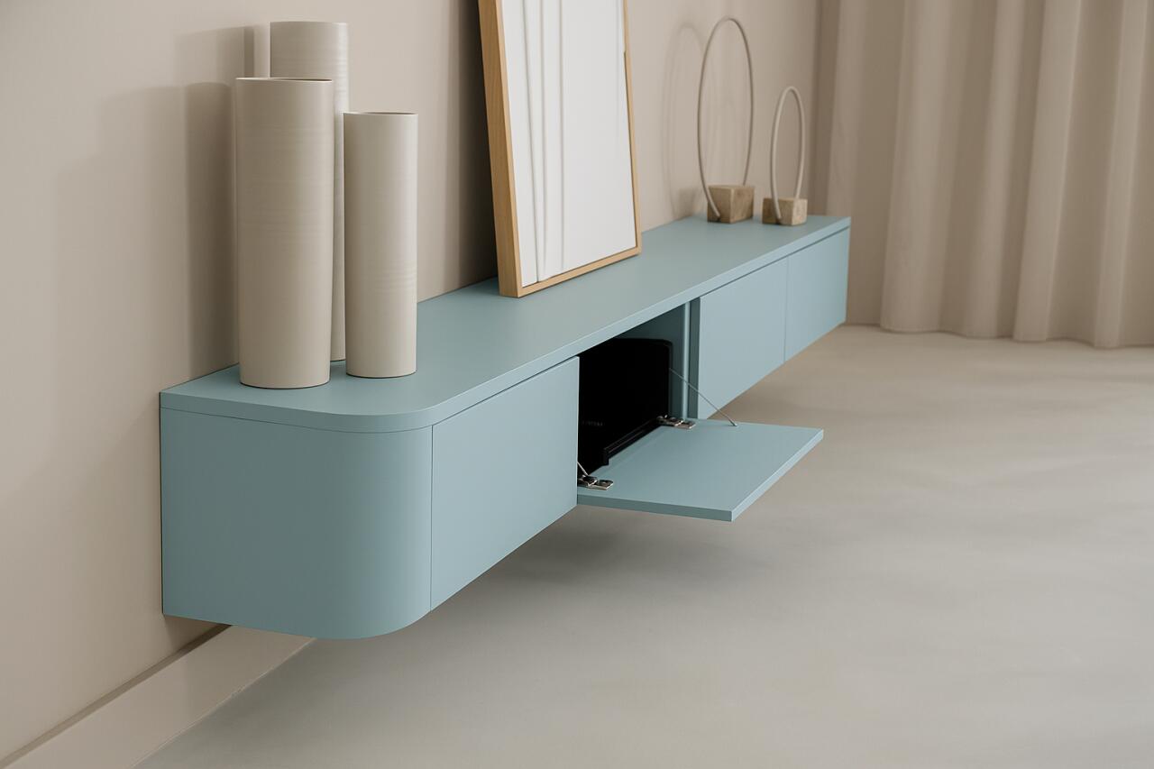 TV-meubel Runa - Zwevend - Blauw - MDF - 4 kleppen